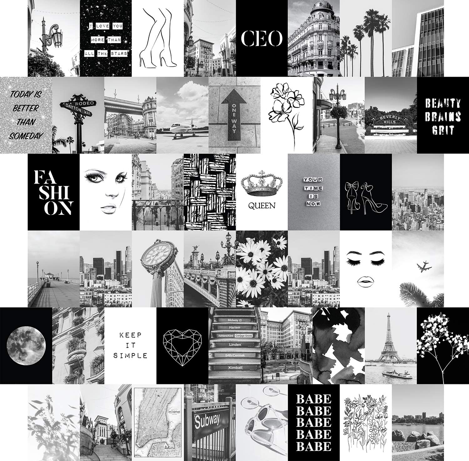 Black White Wall Collage Kit Aesthetic Picture 50 Set 4x City Chic Wall Decor for Teen Girls, Wall Art Prints, College Dorm Room Decor, Photo Collection: Posters & Prints