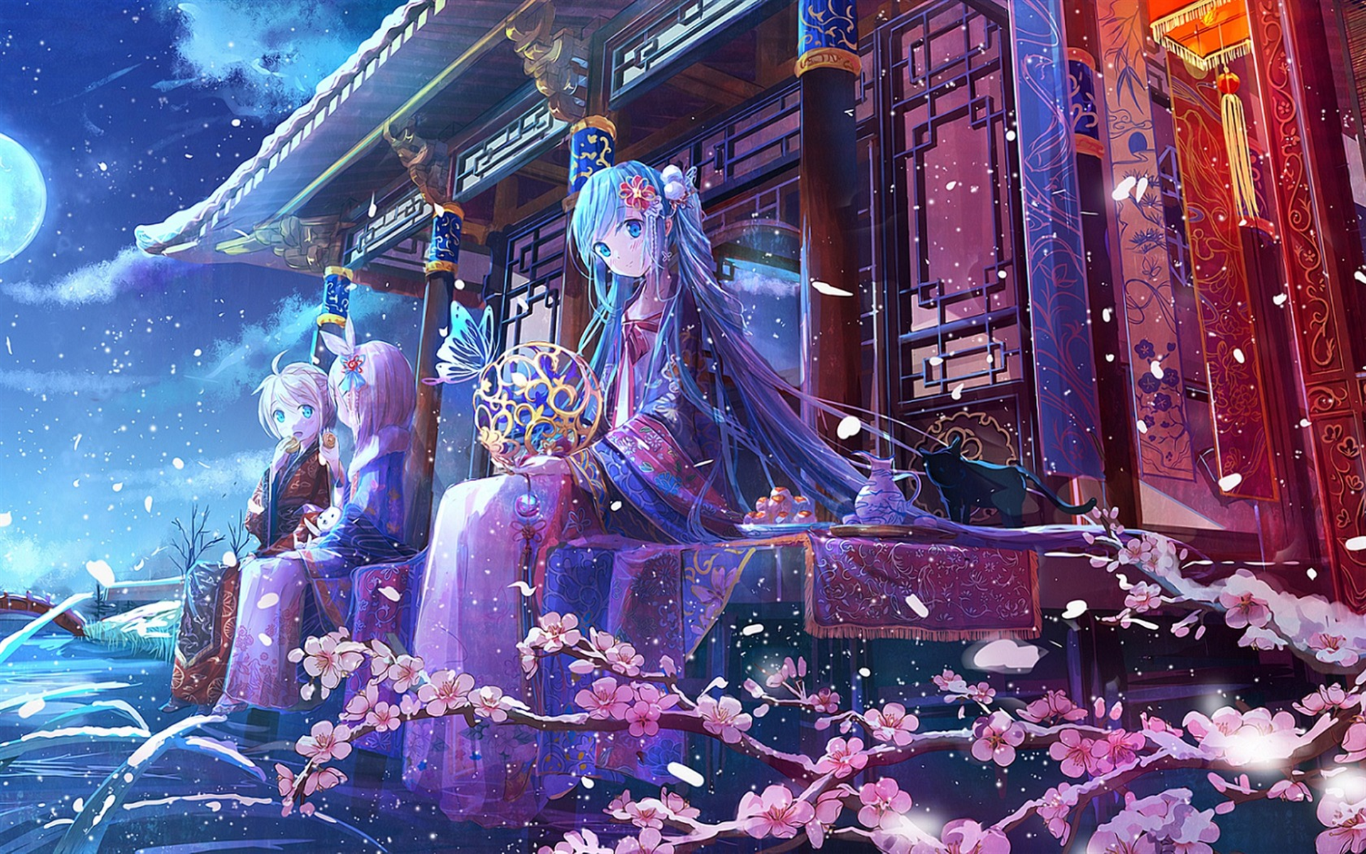 Download wallpaper anime characters, kimono, art, japanese manga, female characters, japanese temple for desktop with resolution 1920x1200. High Quality HD picture wallpaper