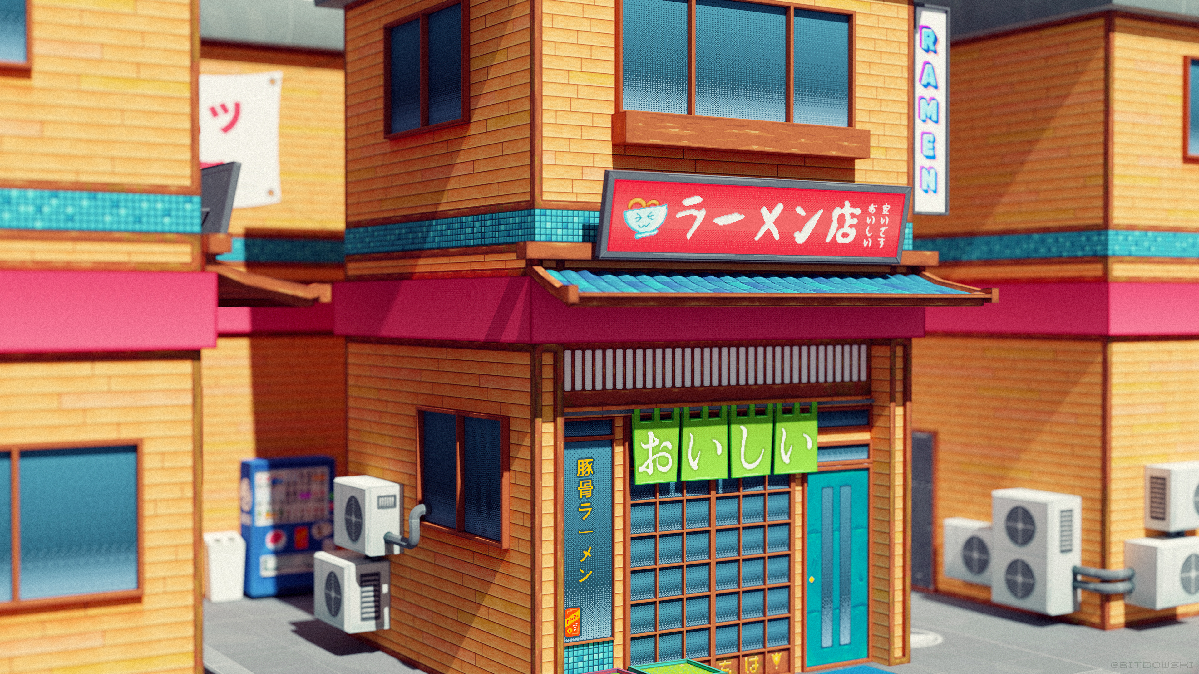 3D Pixel Art Ramen Shop 4k Ultra HD Wallpaper