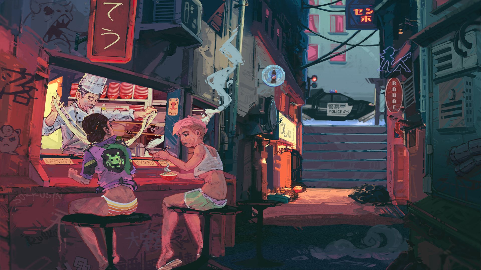 Ramen ideas. cyberpunk city, pixel art, cyberpunk aesthetic