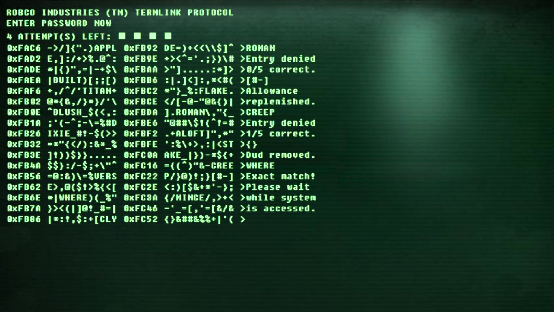 Экран терминала Fallout