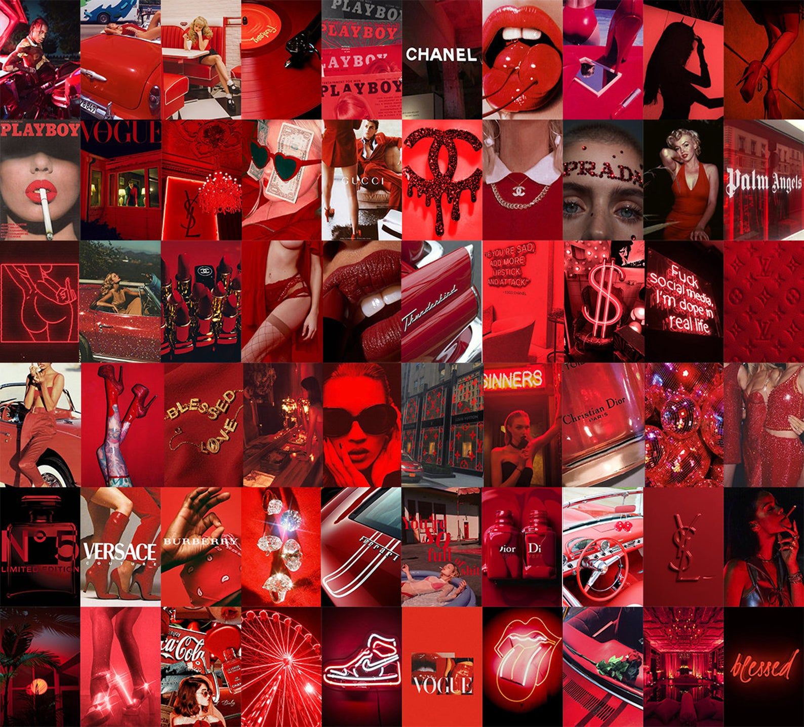 Boujee Red Aesthetic Wall Collage Kit Neon Red Wall Collage. Etsy. Wall collage, Red wall art, Red aesthetic