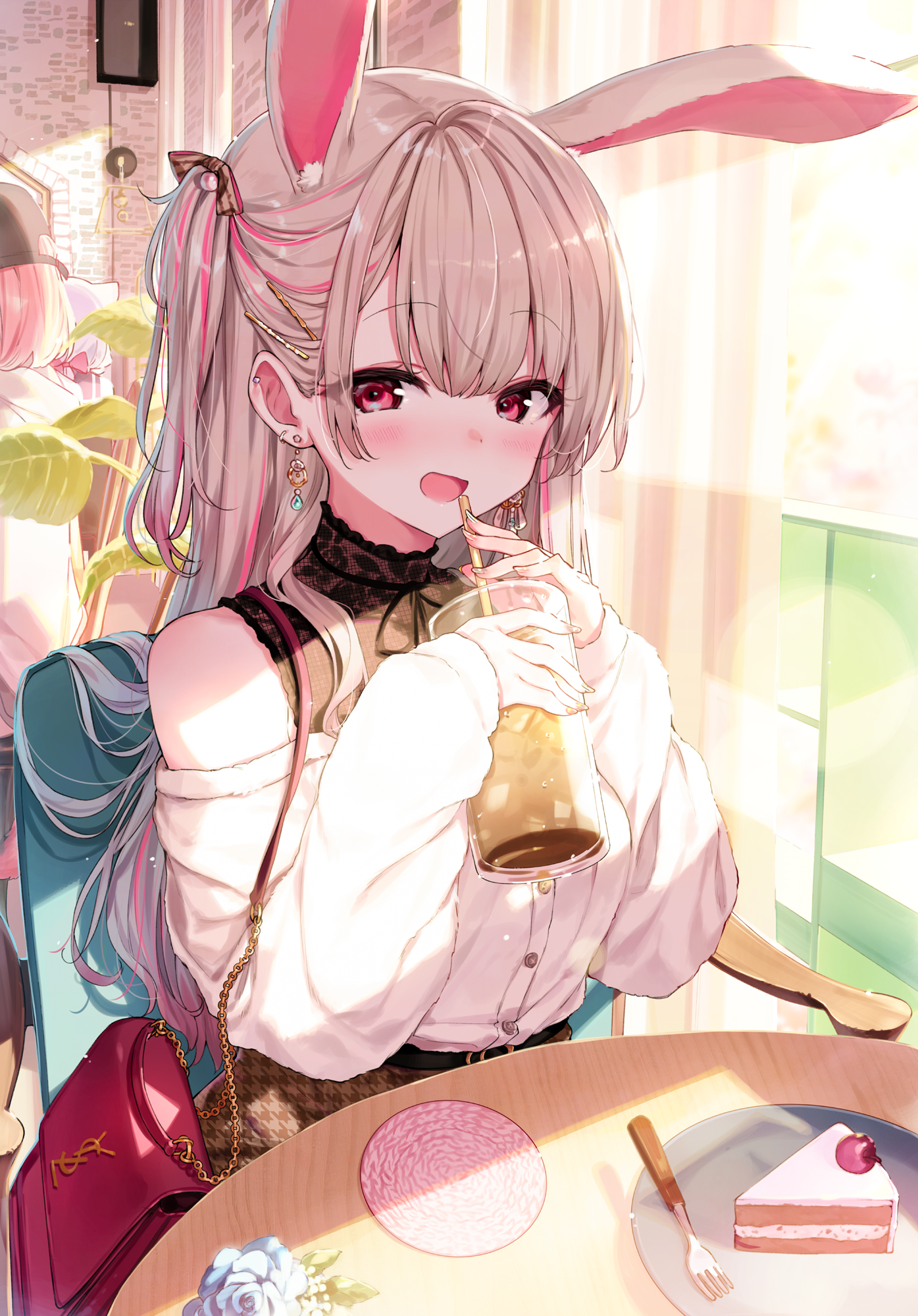 portrait display, bunny girl, cafe, anime girls, digital art, 2D, Shnva, animal ears, anime, vertical, artwork. Mocah HD Wallpaper