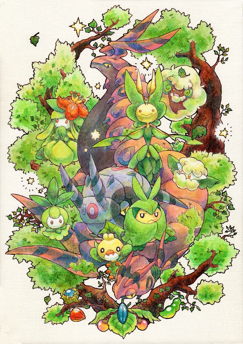& Gt;, & Lt;, D antenas beige_background baya flor cottonee. Pokemon, Pokemon background, Grass type pokemon