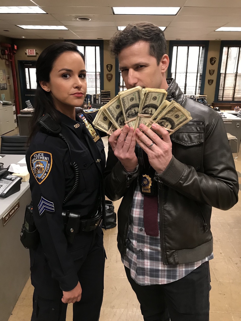 amy santiago, andy samberg and peraltiago