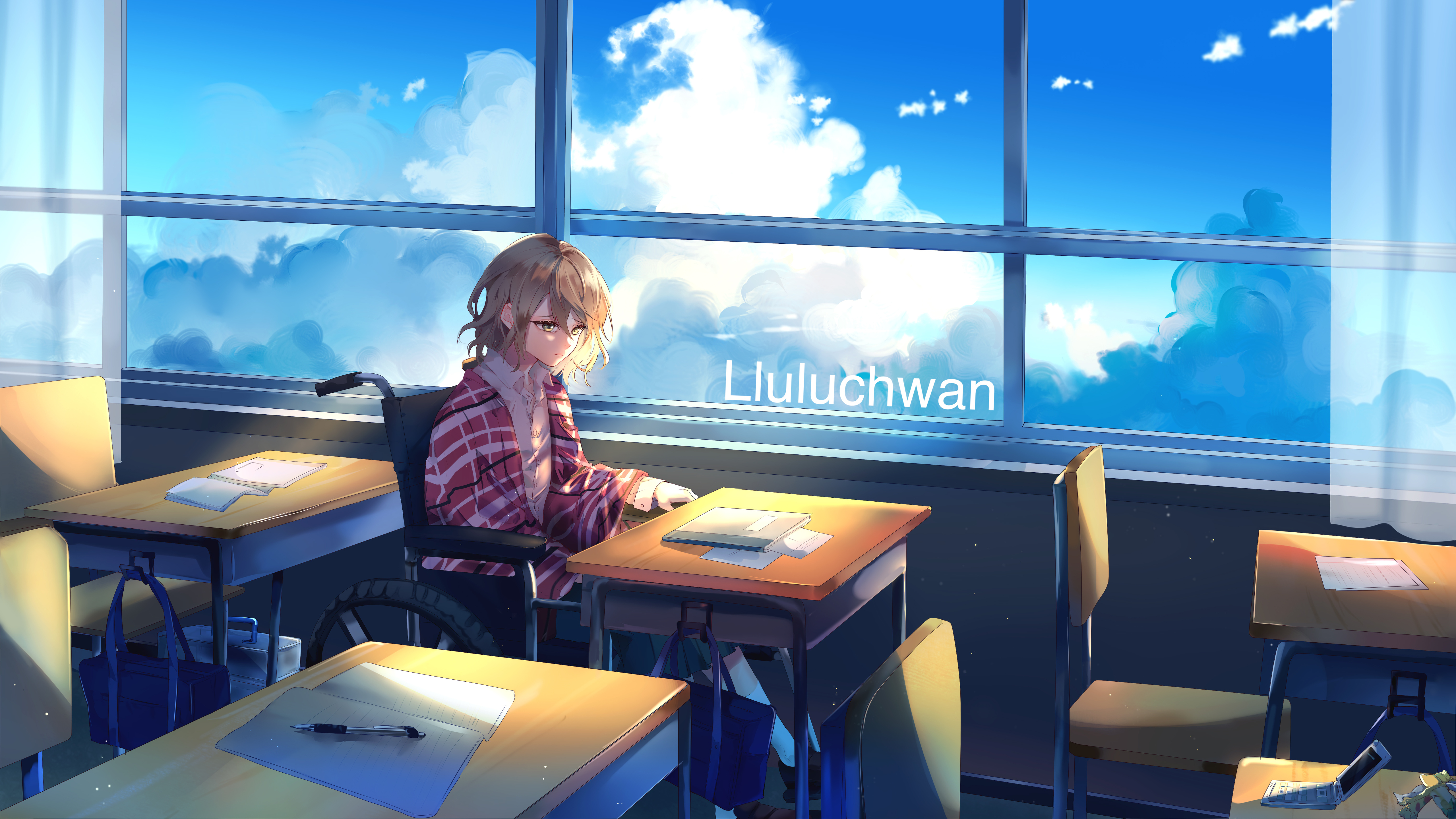 Anime Manga Girl Alone In Class Room 5k 5k HD 4k Wallpaper, Image, Background, Photo and Picture