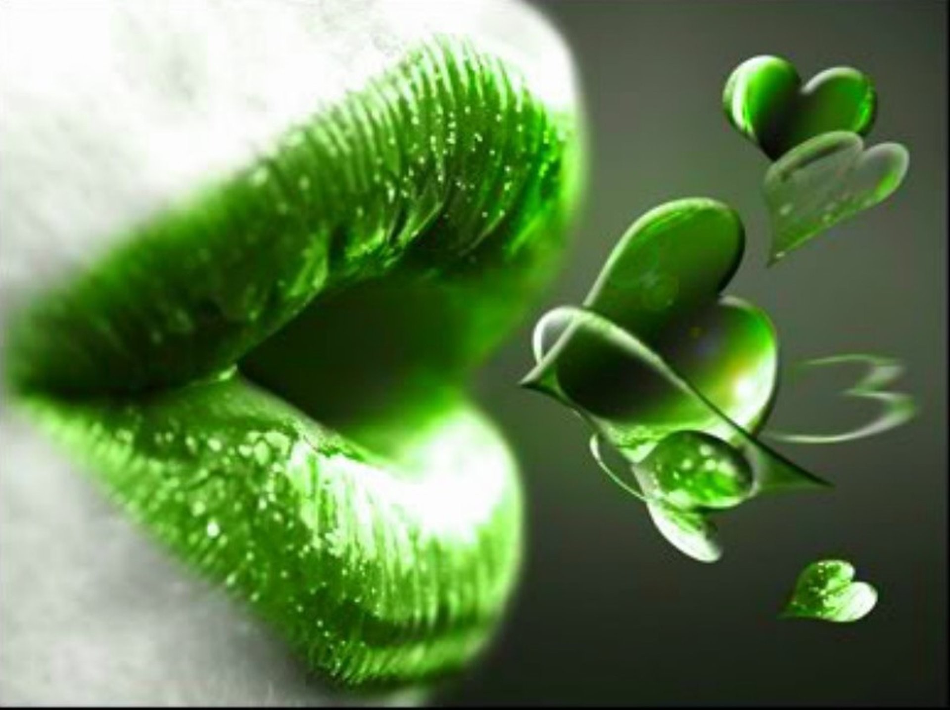Abstract Mouth Lip 3D Hearts Green Kiss Wallpaper Morning Blowing Kisses