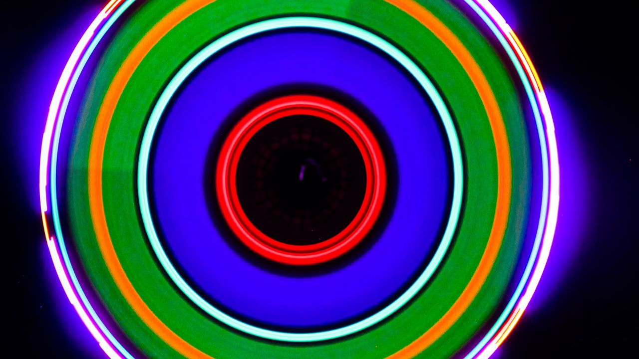 Wallpaper neon, circles, colorful, light, glow hd, picture, image