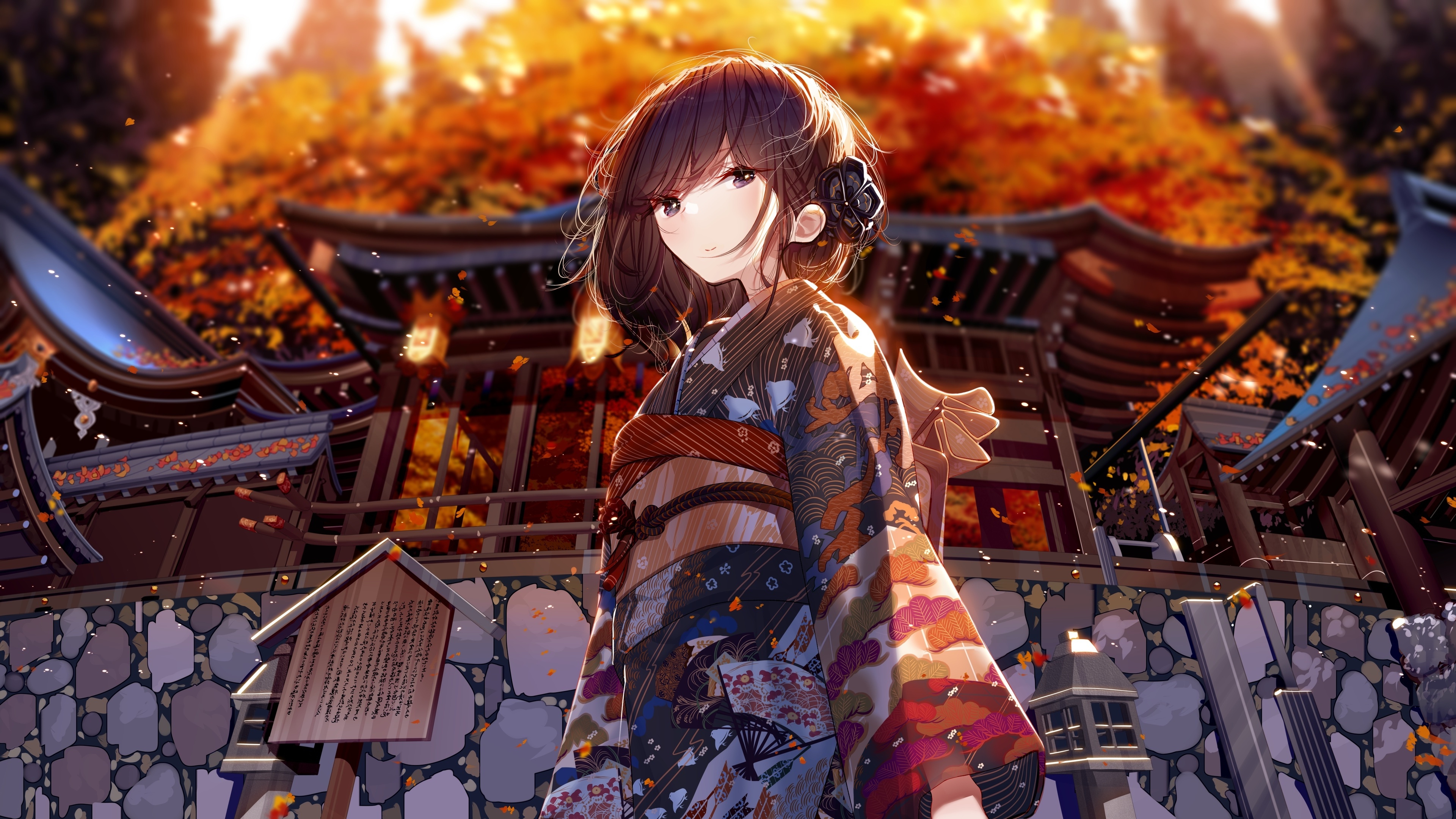 Wallpaper Autumn, Shrine, Kimono, Festival, Japanese Building:3840x2160