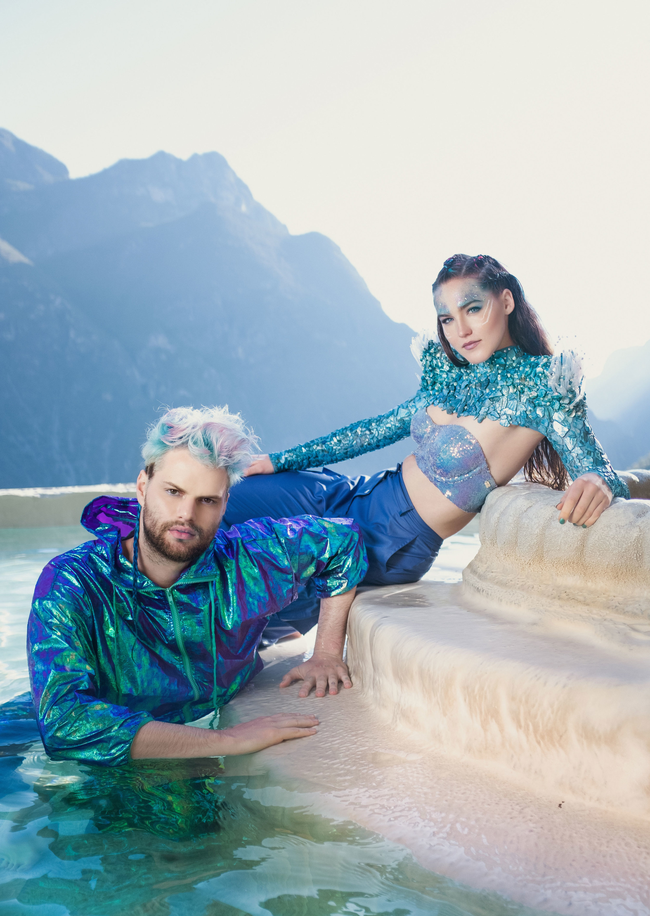 Wallpaper, women, men, Sofi Tukker, band, fountain 2500x3520