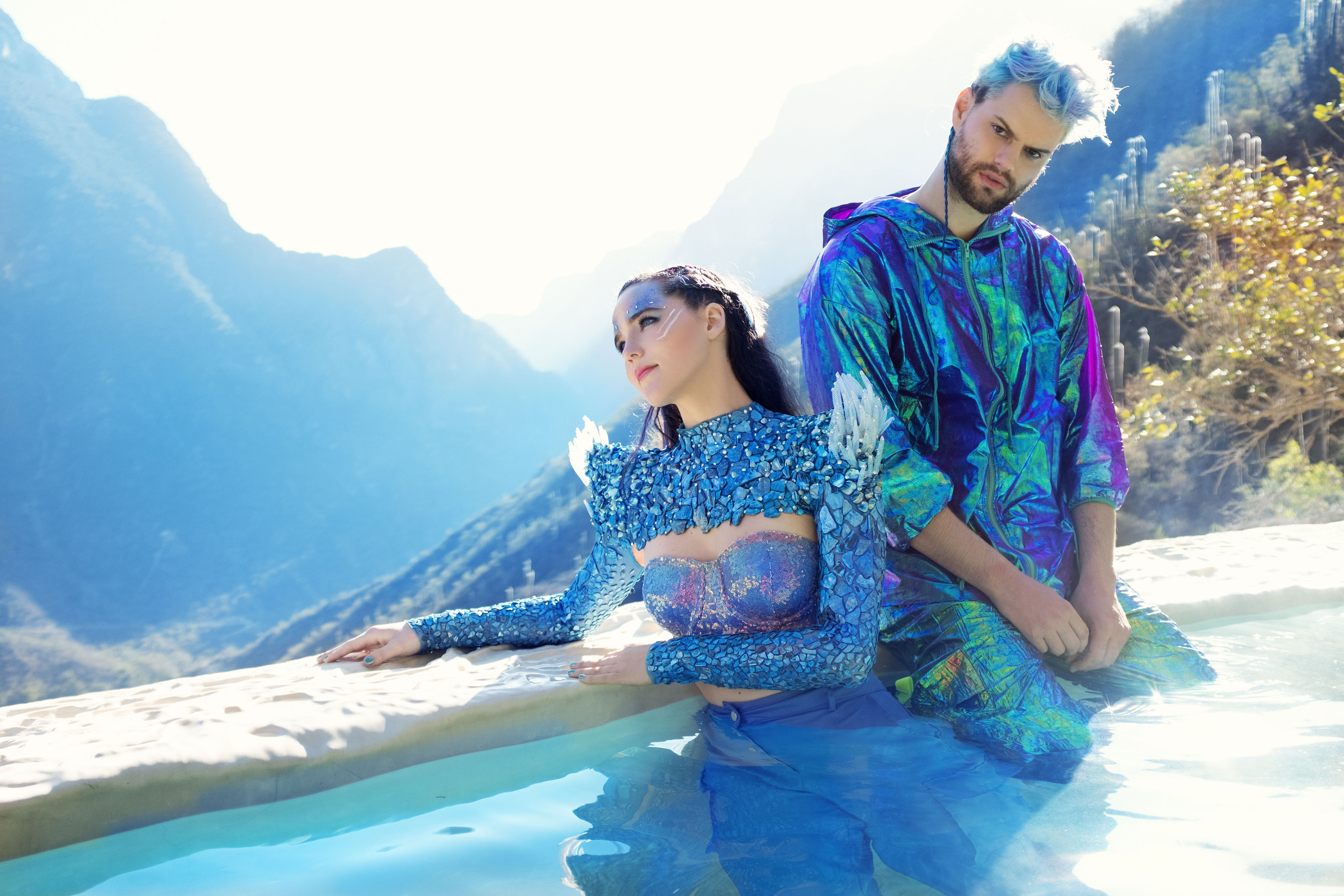 Wallpaper, women, men, band, Sofi Tukker, neon, blue hair, dark hair, beard 4000x2667
