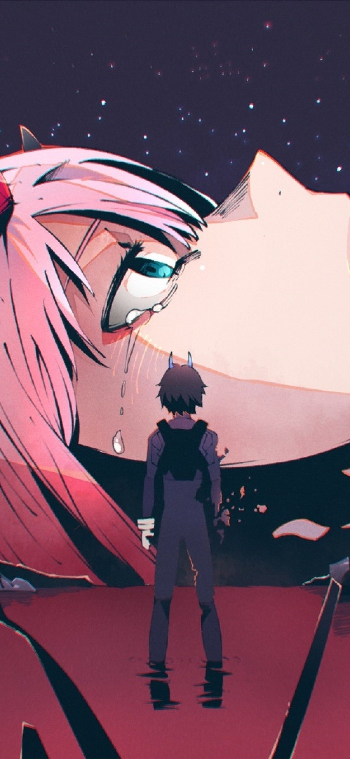 Download 1125x2436 Neon Genesis Evangelion, Zero Two, Darling In The Franxx, Crossover Wallpaper for iPhone 11 Pro & X