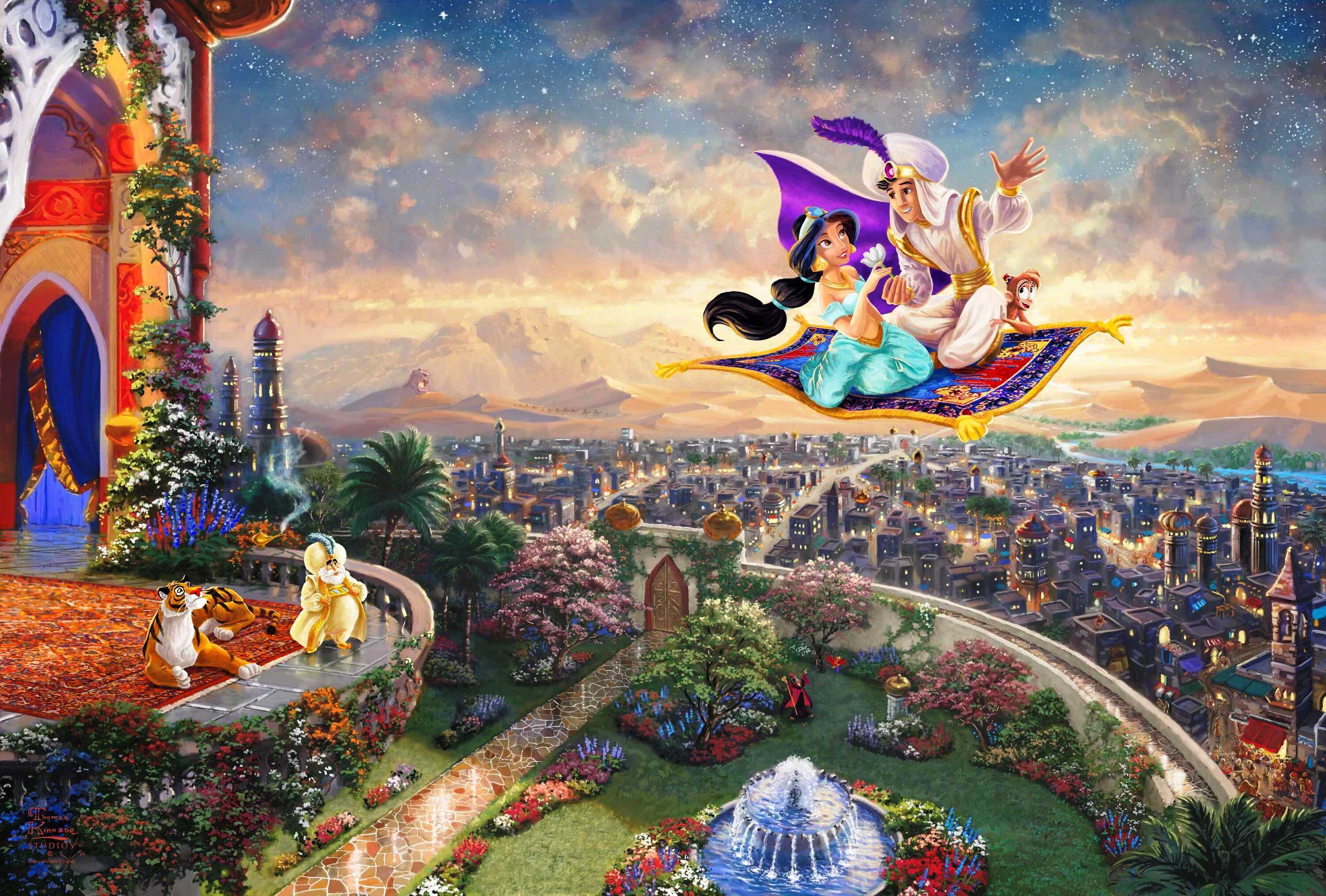 Aladdin, Jasmine, Sultan, Flight, Flying carpet wallpaper