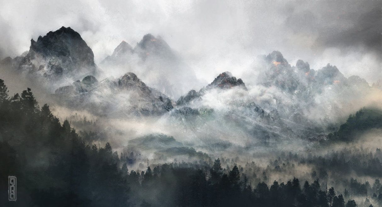 The Misty Mountains by Glenn Porter. Misty, Mountain mural, Mountain landscape