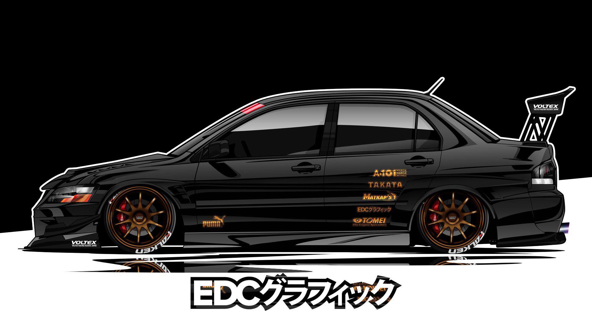 Wallpaper, EDC Graphics, Mitsubishi Lancer Evolution, JDM, render, car, artwork, black cars, vehicle 1920x1080
