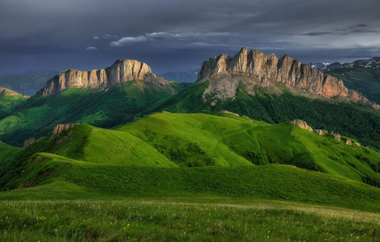 Wallpaper landscape, mountains, nature, hills, meadows, Acheshbok, Western Caucasus image for desktop, section пейзажи
