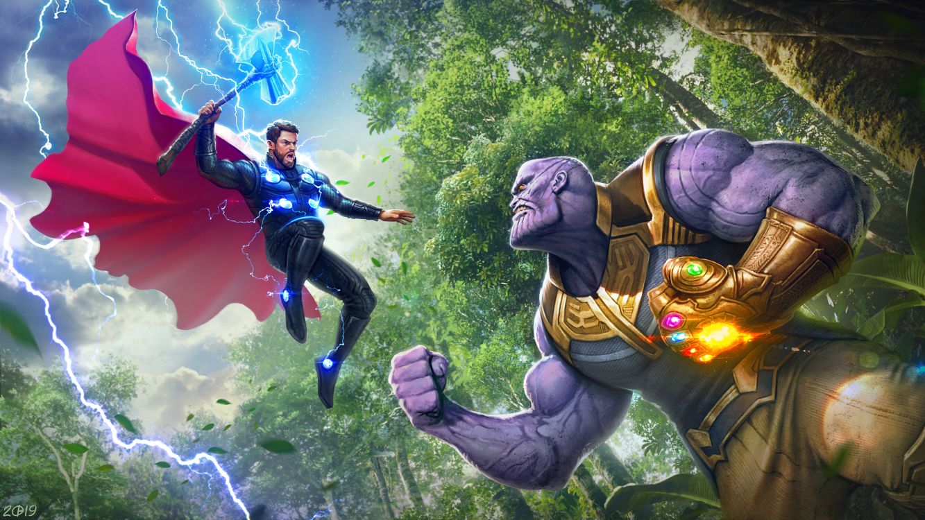 Wallpaper Thor vs Thanos, Thanos, Avengers Endgame, Thor, Vision, Background Free Image