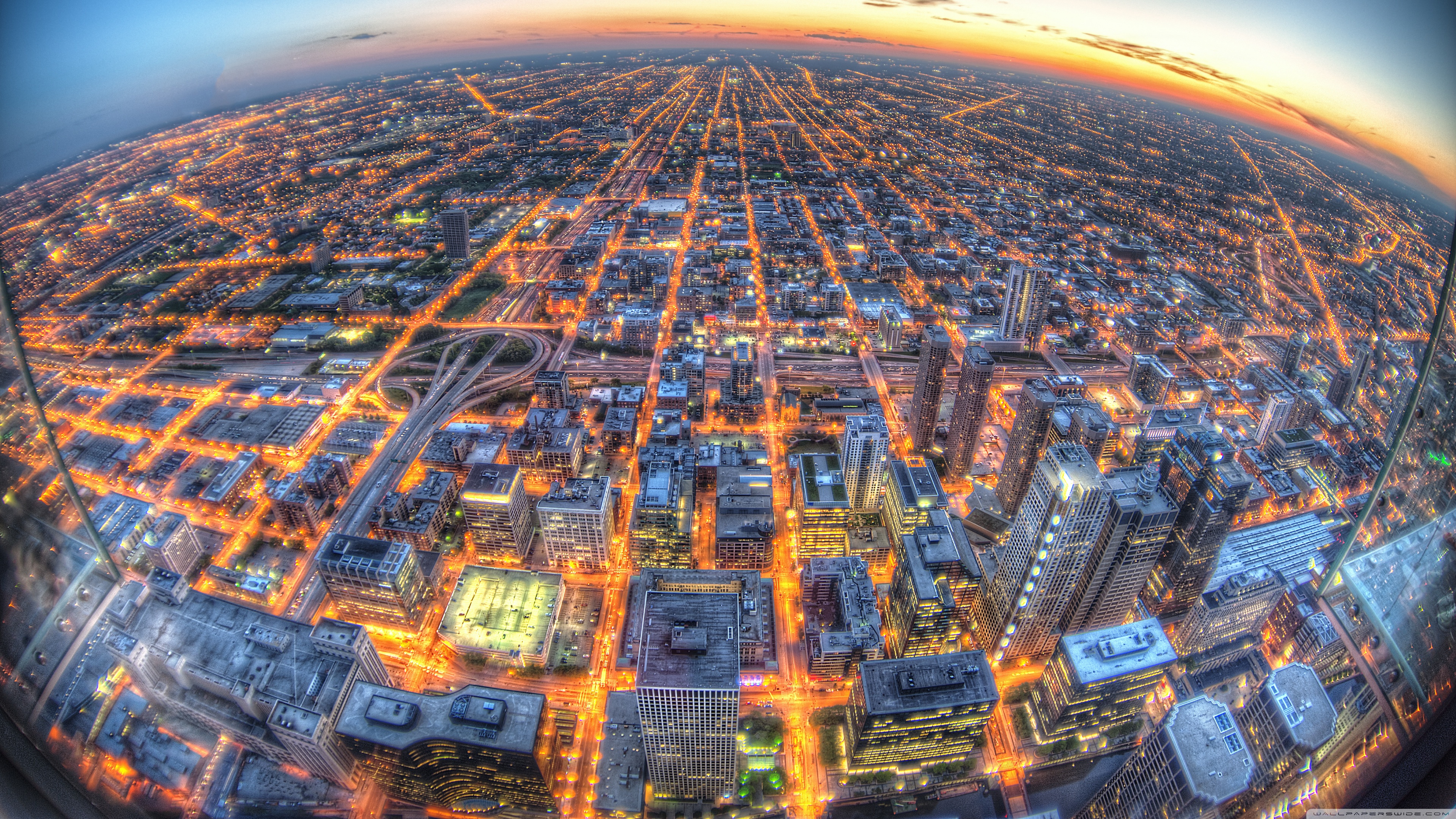 Chicago Aerial View Fisheye Ultra HD Desktop Background Wallpaper for 4K UHD TV, Widescreen & UltraWide Desktop & Laptop, Tablet