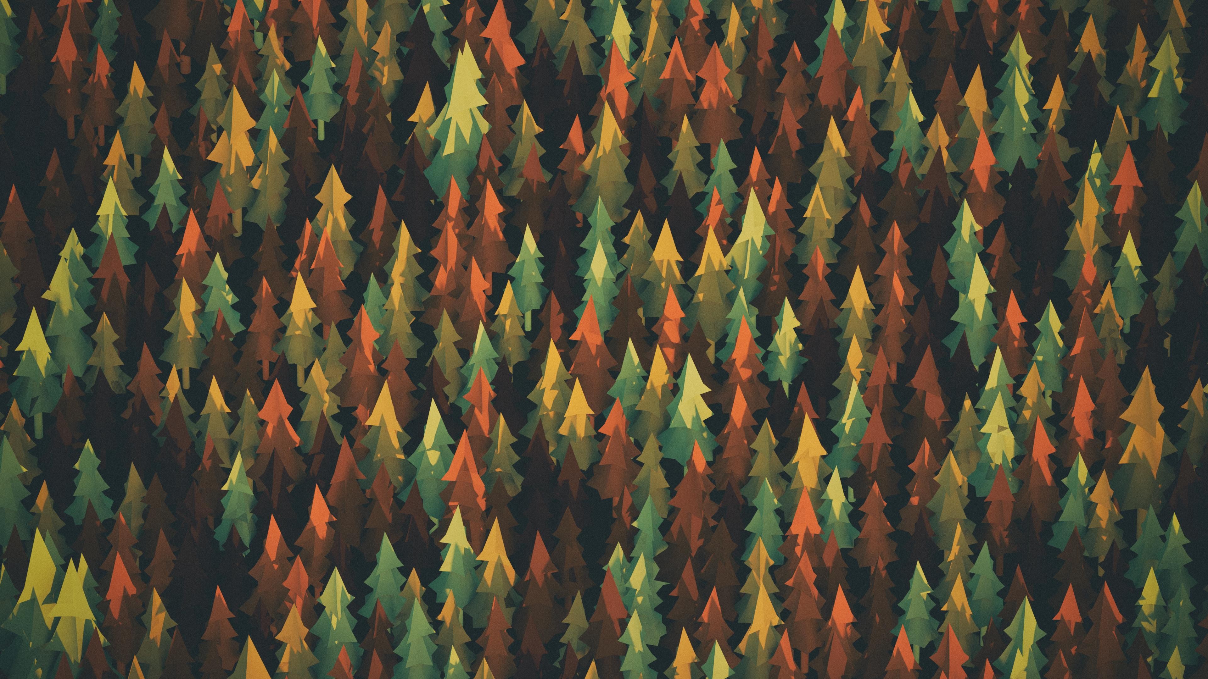 Wallpaper, painting, forest, fall, nature, branch, green, pattern, texture, tree, autumn, leaf, 3840x2160 px, biome, grass family, plant stem 3840x2160