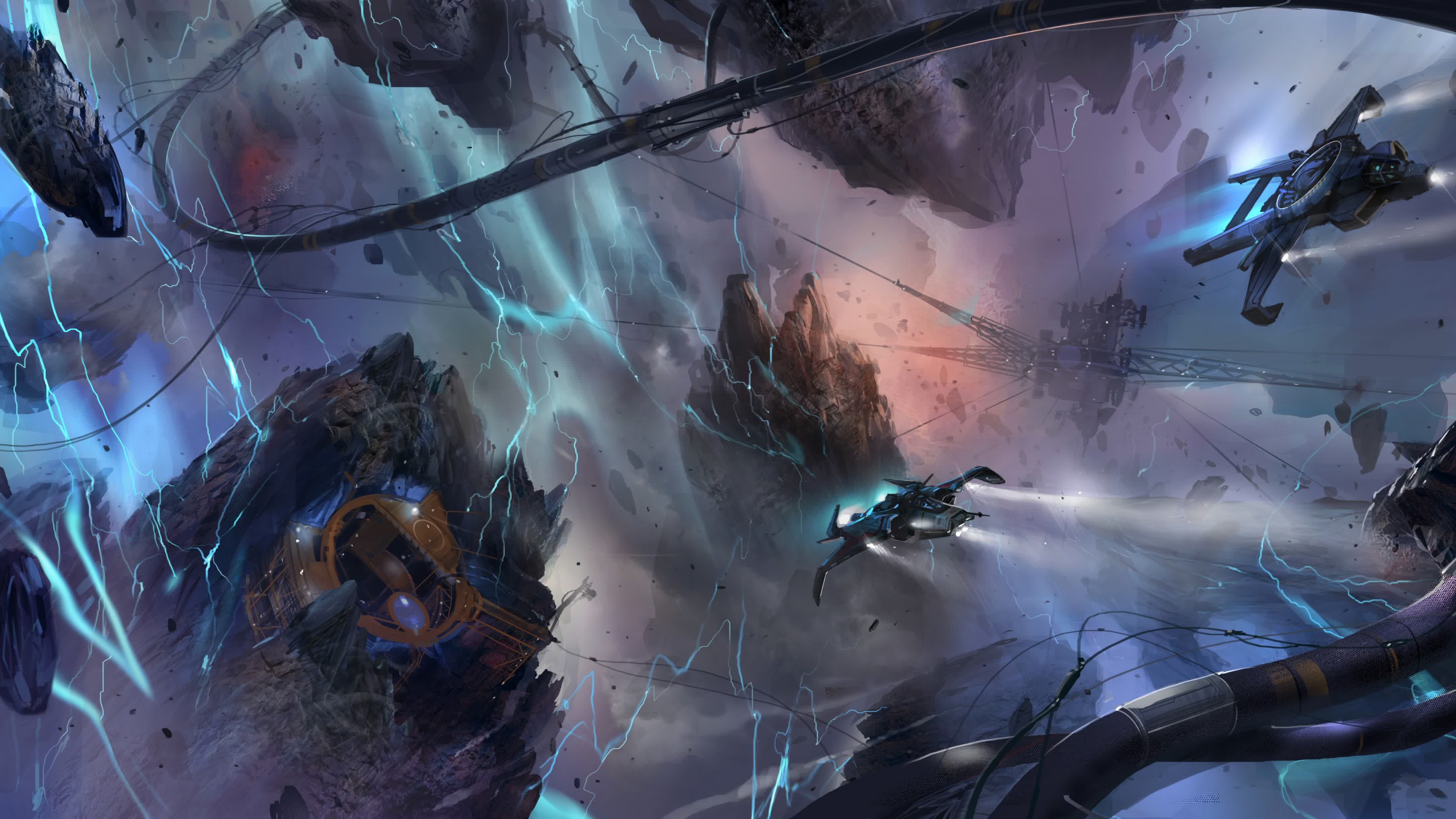 Wallpaper Star Citizen, Game, Space Simulator, Battle, Sci Fi, Lighting, Spaceship, Storm, Stone, Art, Screenshot, 4k, 5k, PC, 2015, Games