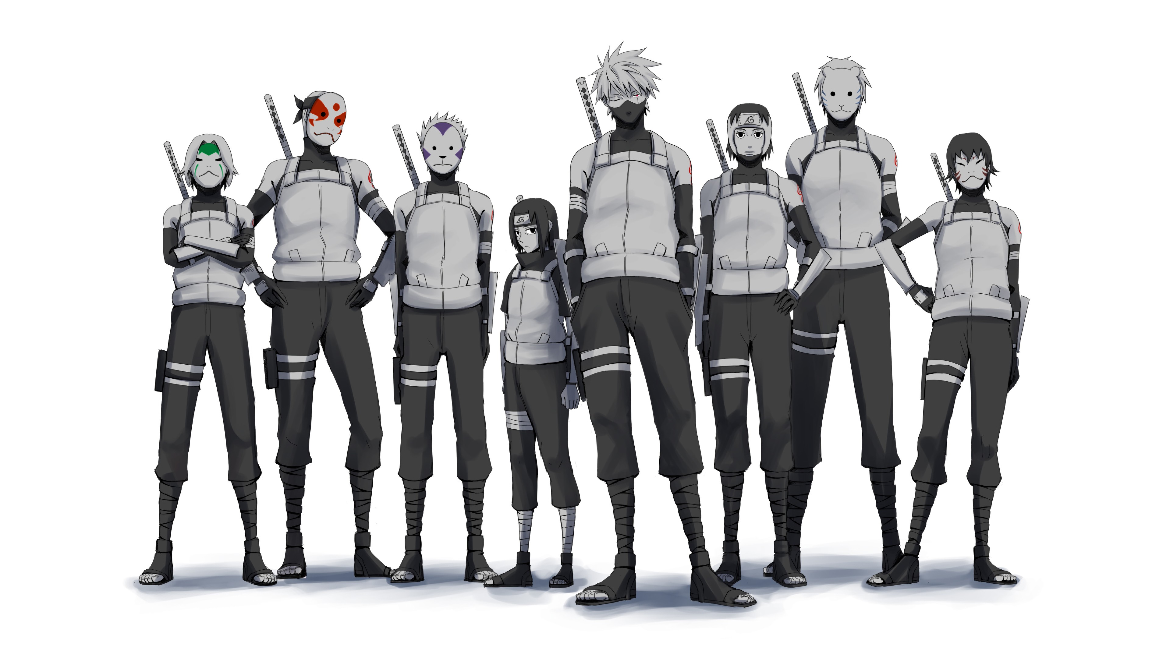 Anbu, Squad, Kakashi, Itachi, Yamato, 4k