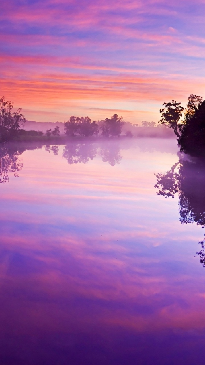 Purple Sky River Trees Reflect Htc one x wallpaper