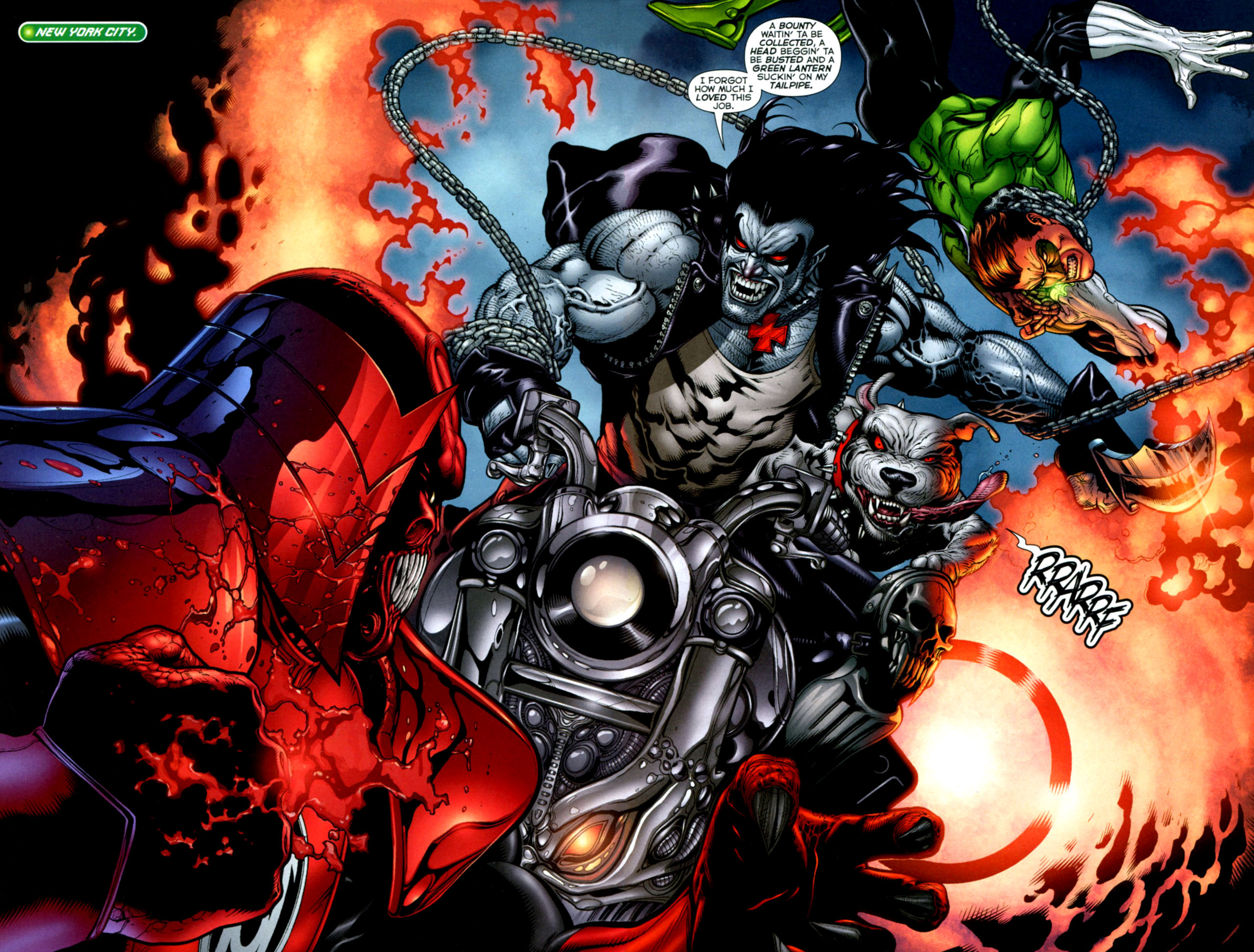 Lobo in Action: Epic Red Lanterns & Green Lanterns HD Wallpaper