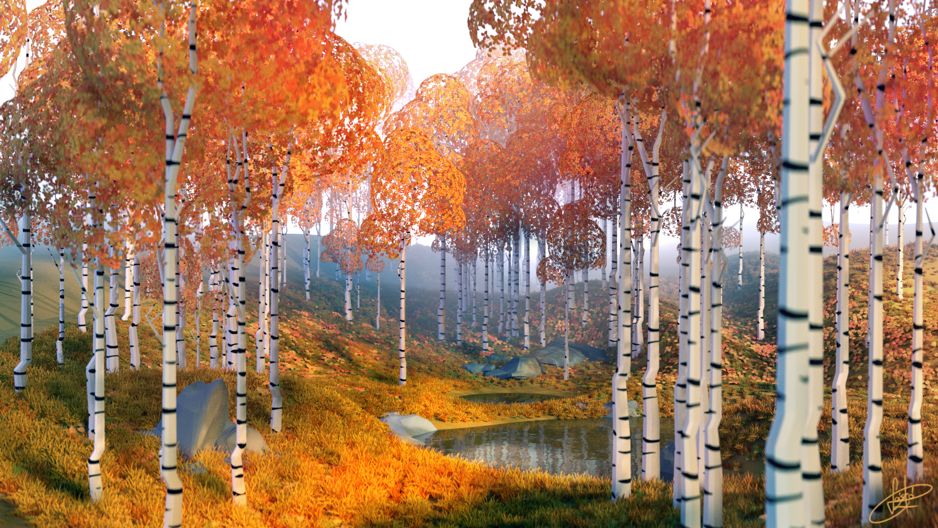 Autumn forest environment pixels: Art