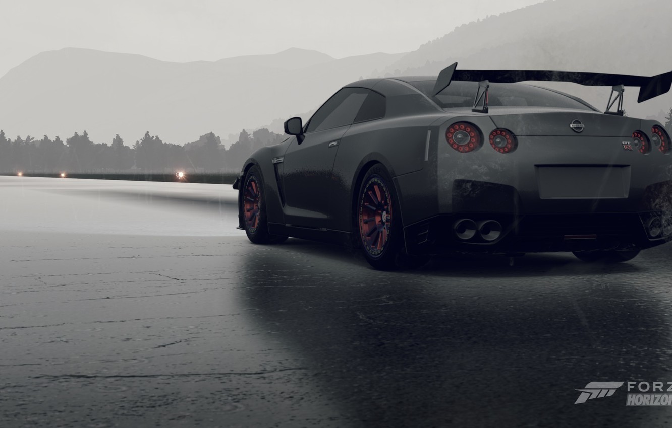 Wallpaper Rain, Nissan, GT R, Runway, Forza Horizon Image For Desktop, Section игры