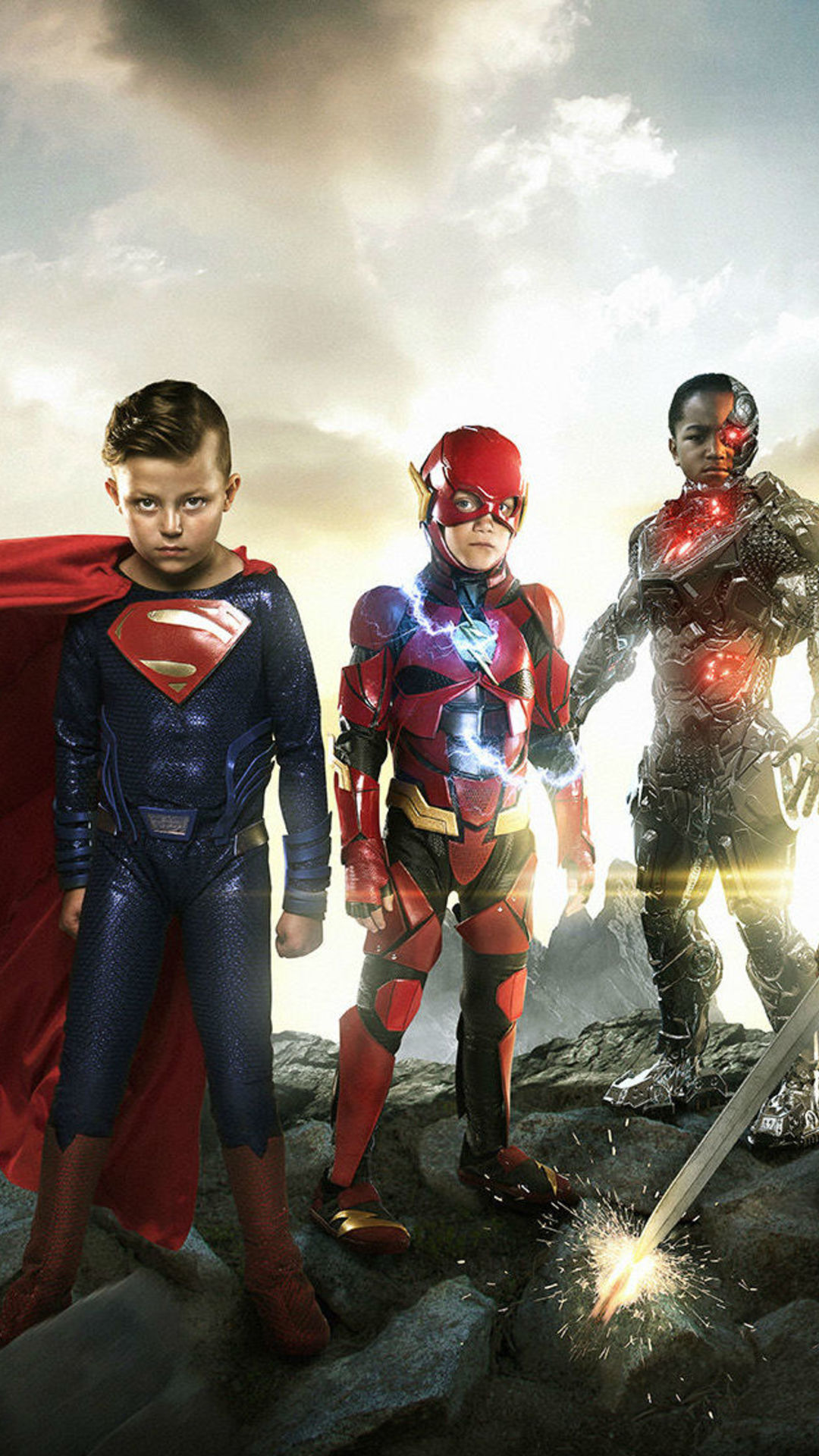 1080x1920 justice league, cosplay, movies, hd, children, child, photography, superman, flash, cyborg, wonder woman, aquaman, batman for iPhone 6, 7, 8 wallpaper