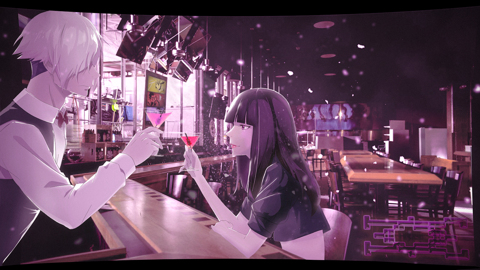 Wallpaper, bar, drink, anime girls, Death Parade 1600x900
