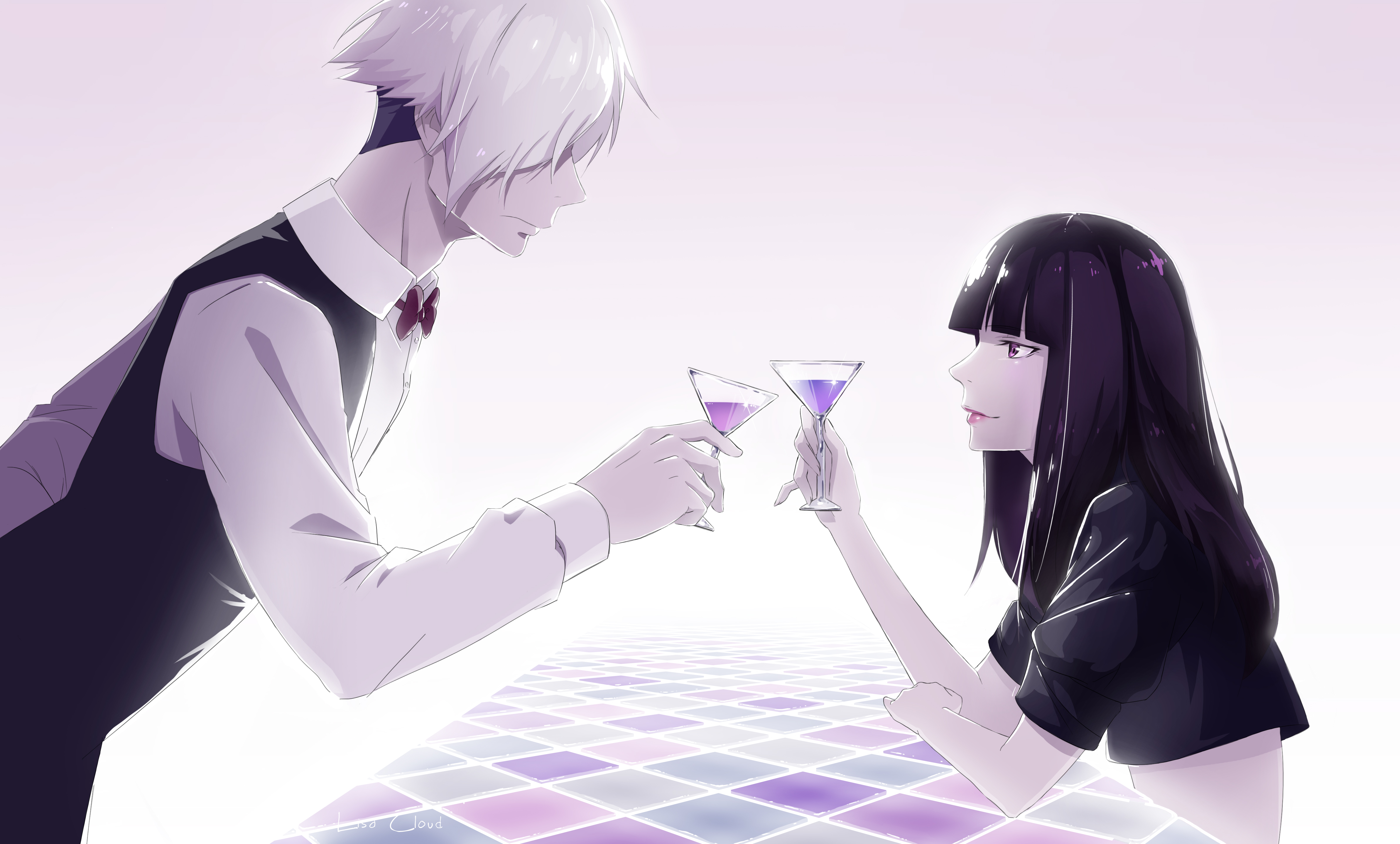 black hair chiyuki death parade decim drink lisa cloud long hair male onna (death parade) purple eyes suit. konachan.com.com Anime Wallpaper