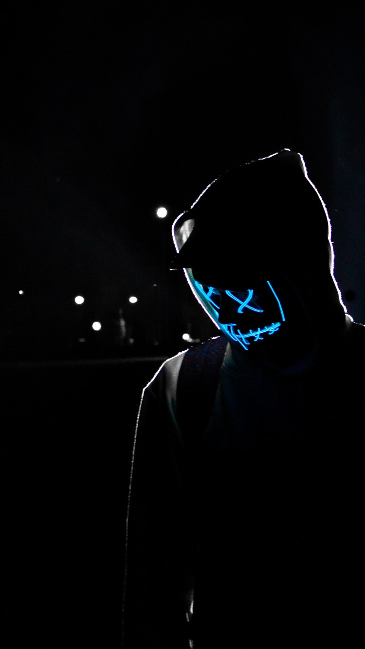 Download 750x1334 Hoodie, Creepy Neon Mask, Dark Wallpaper for iPhone iPhone 6