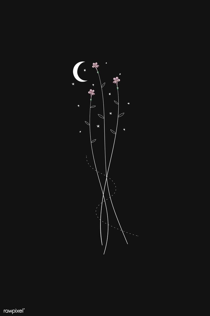 Flowers and a moon on a black background vector / marinemy. Black aesthetic wallpaper, Cute black wallpaper, Black phone wallpaper