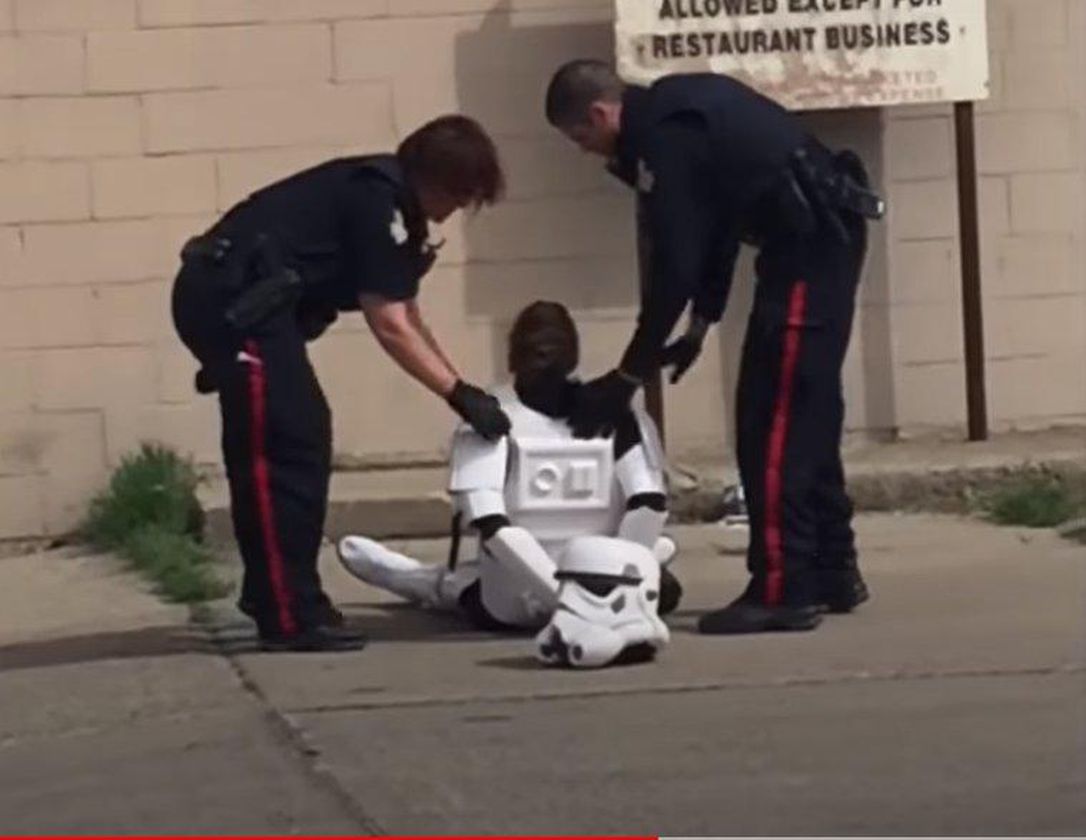 Police launch investigation after officers respond to 'Star Wars' stormtrooper with guns drawn