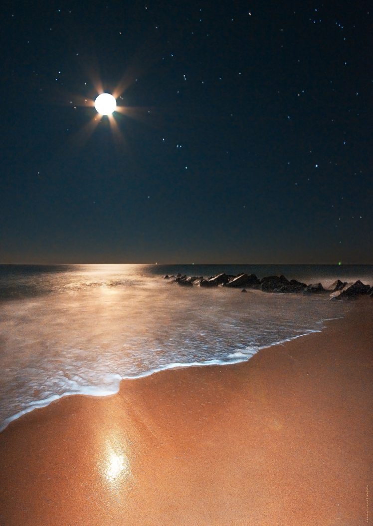 moon, Beach, Sea, Sky, Holiday, Summer, Star, Mood, Landscape Wallpaper HD / Desktop and Mobile Background