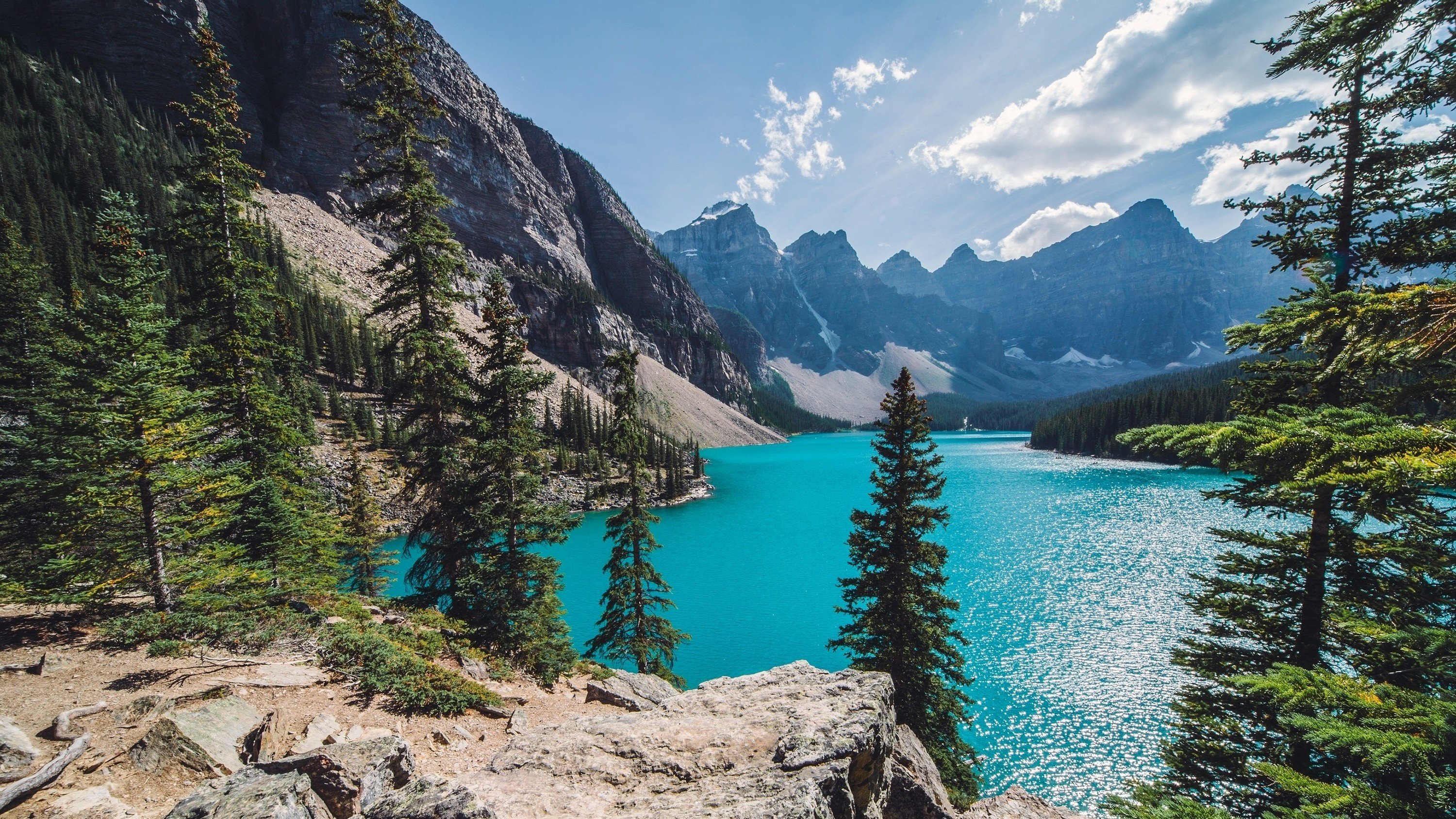 nature, Landscape, Moraine Lake, Canada, Mountain, Forest, Summer, Turquoise, Water, Trees Wallpaper HD / Desktop and Mobile Background