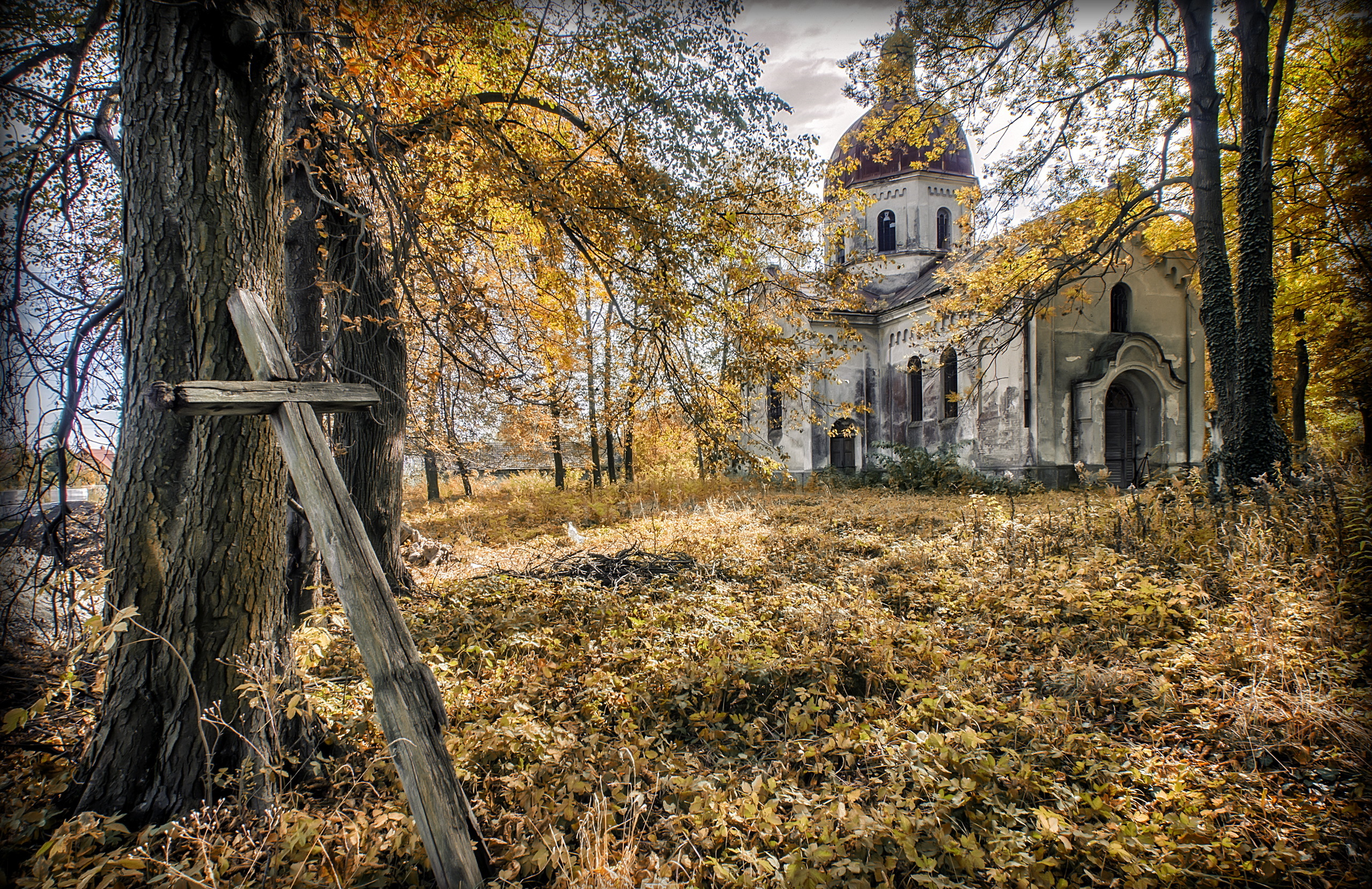 Church in Autumn Landscape HD Wallpaper