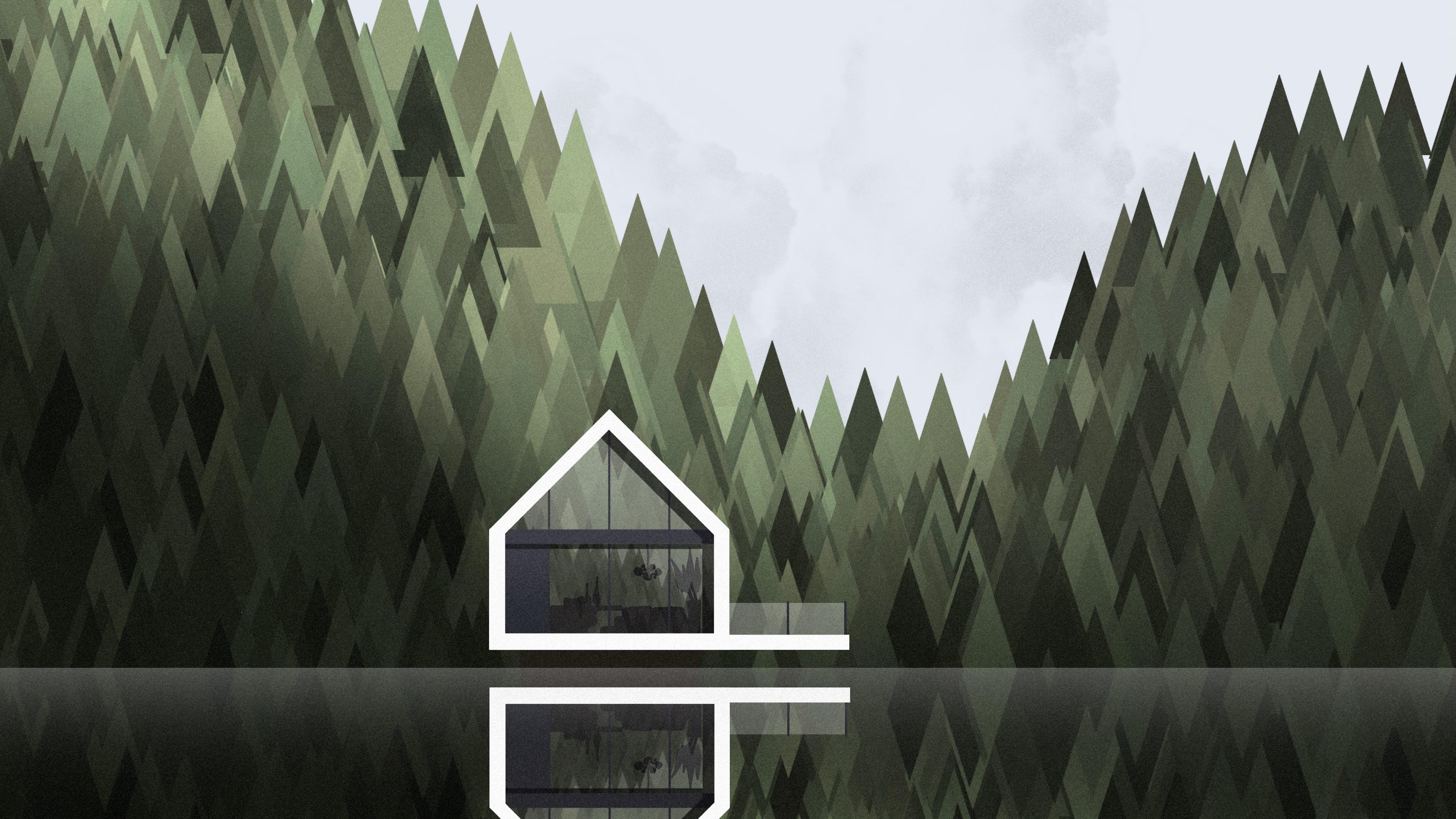 Modern Cabin in a Lake HD wallpaper