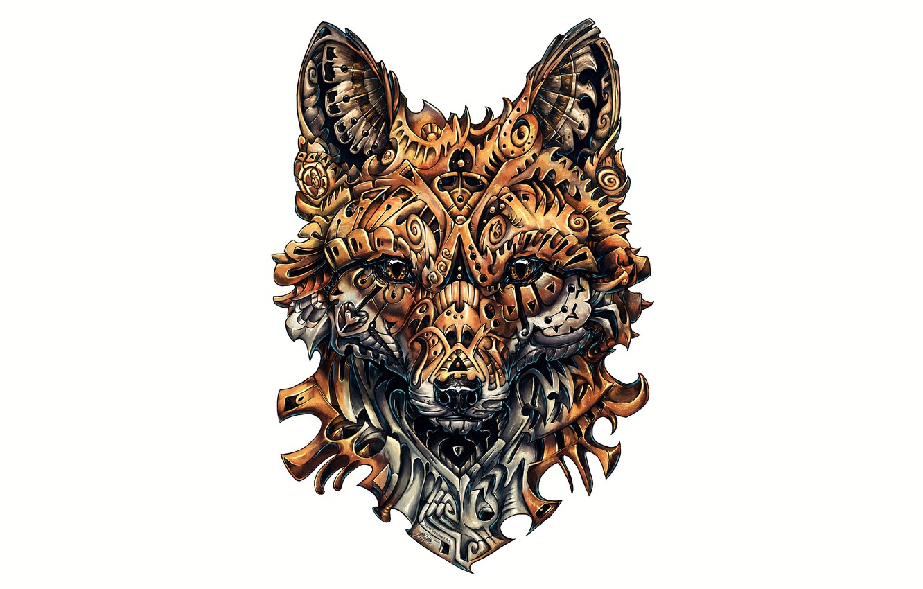 Wallpaper fox, design, drawing, complicated image for desktop, section минимализм