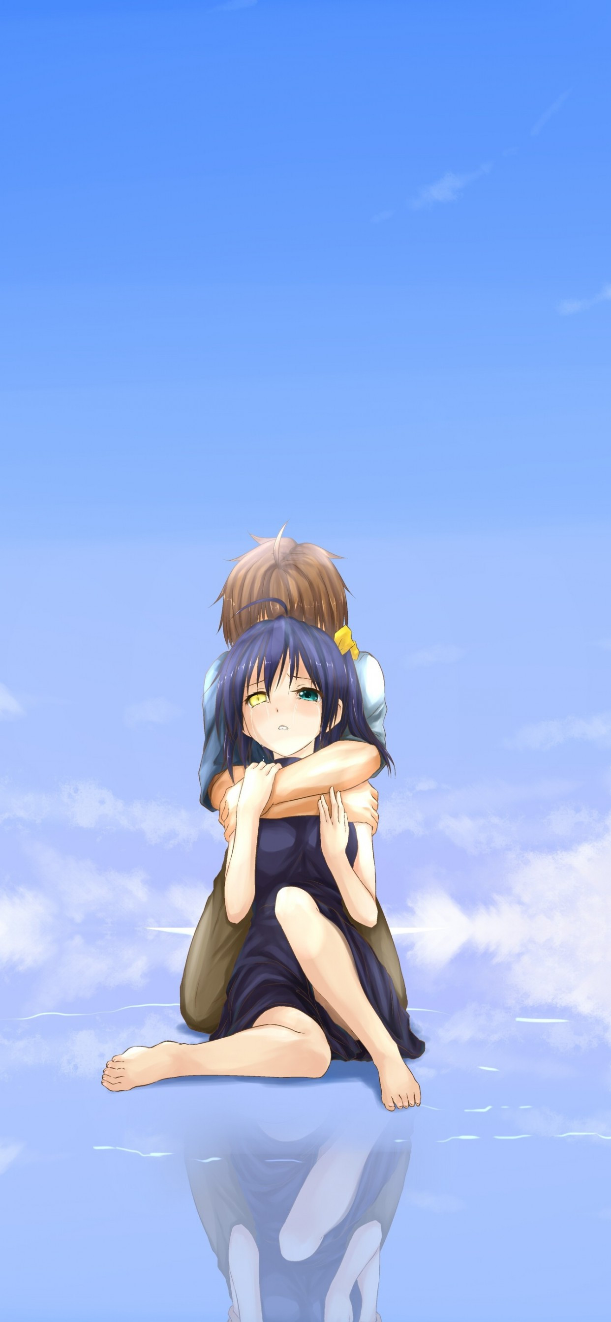 Download 1242x2688 Takanashi Rikka, Togashi Yuuta, Chuunibyou Demo Koi Ga Shitai, Back Hug, Sky Wallpaper for iPhone 11 Pro Max & XS Max