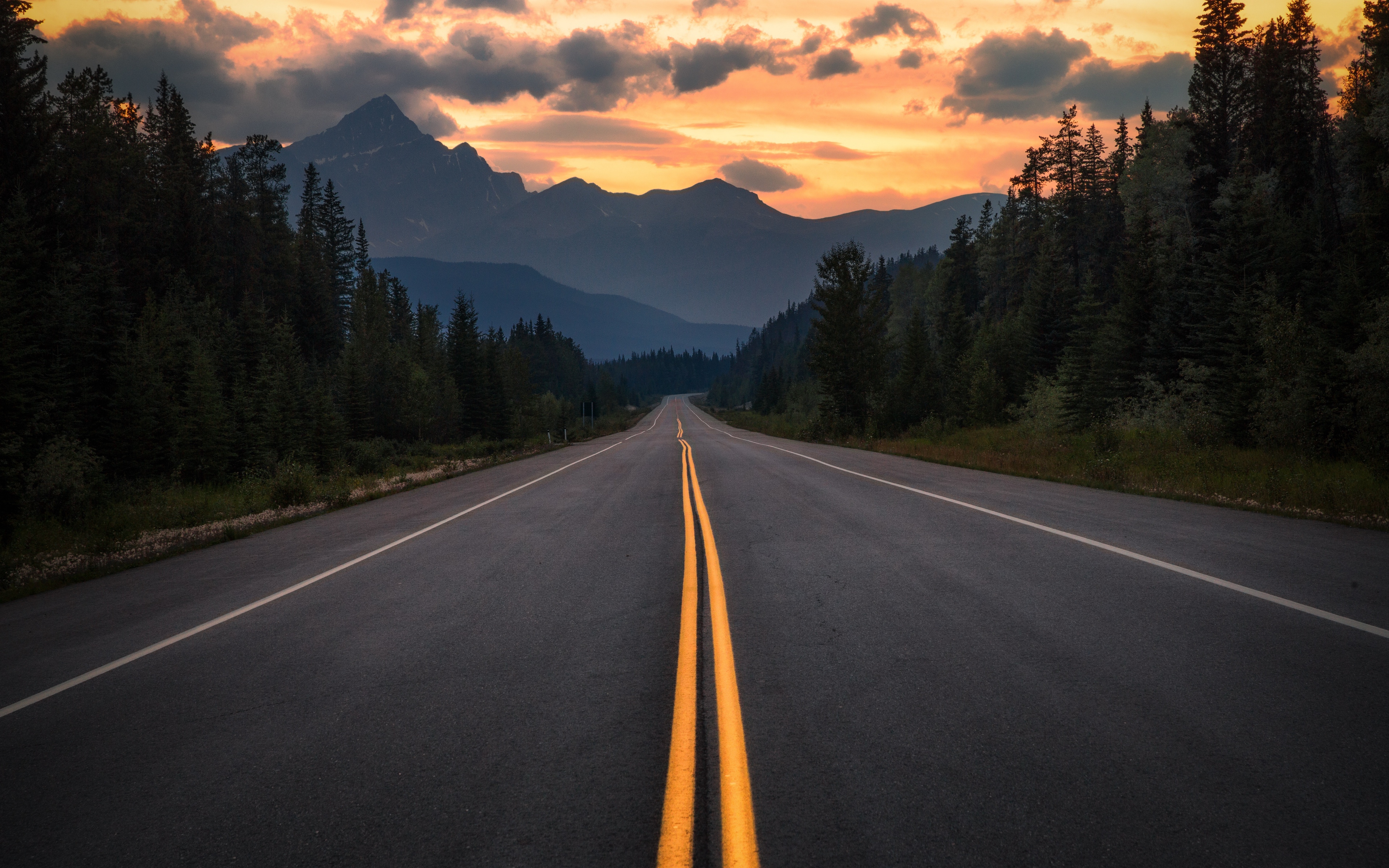 Wallpaper Road, Asphalt, Marking, Mountains, Trees, Wallpaper 4k HD Wallpaper