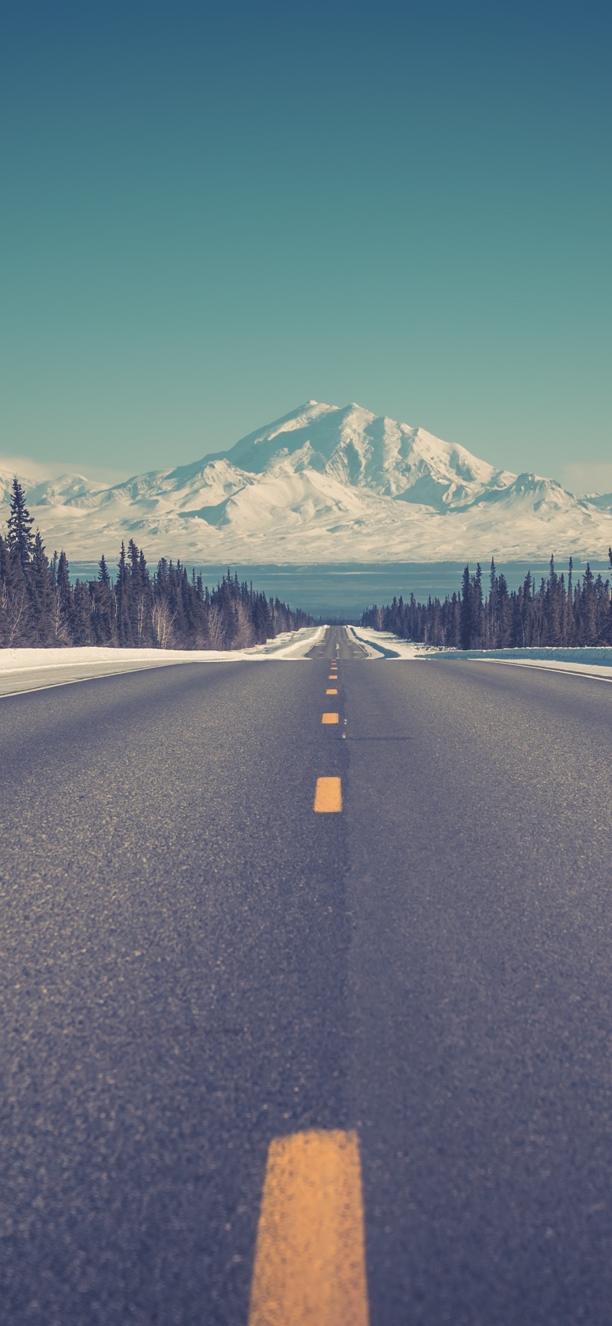 iPhone Wallpaper Mountains, Road, Snow, Winter, Trees Wallpaper iPhone