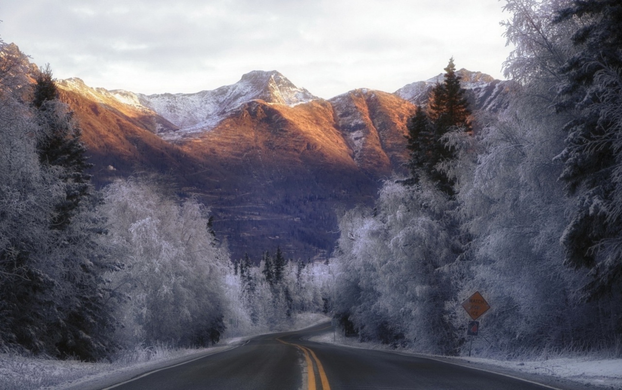 Winter Trees Road Sky Mountain wallpaper. Winter Trees Road Sky Mountain
