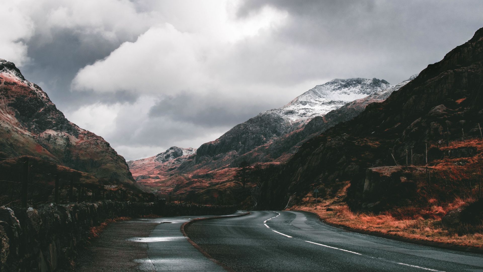 Desktop wallpaper lone road, landscape, green trees, mountains, nature, HD image, picture, background, 367f59