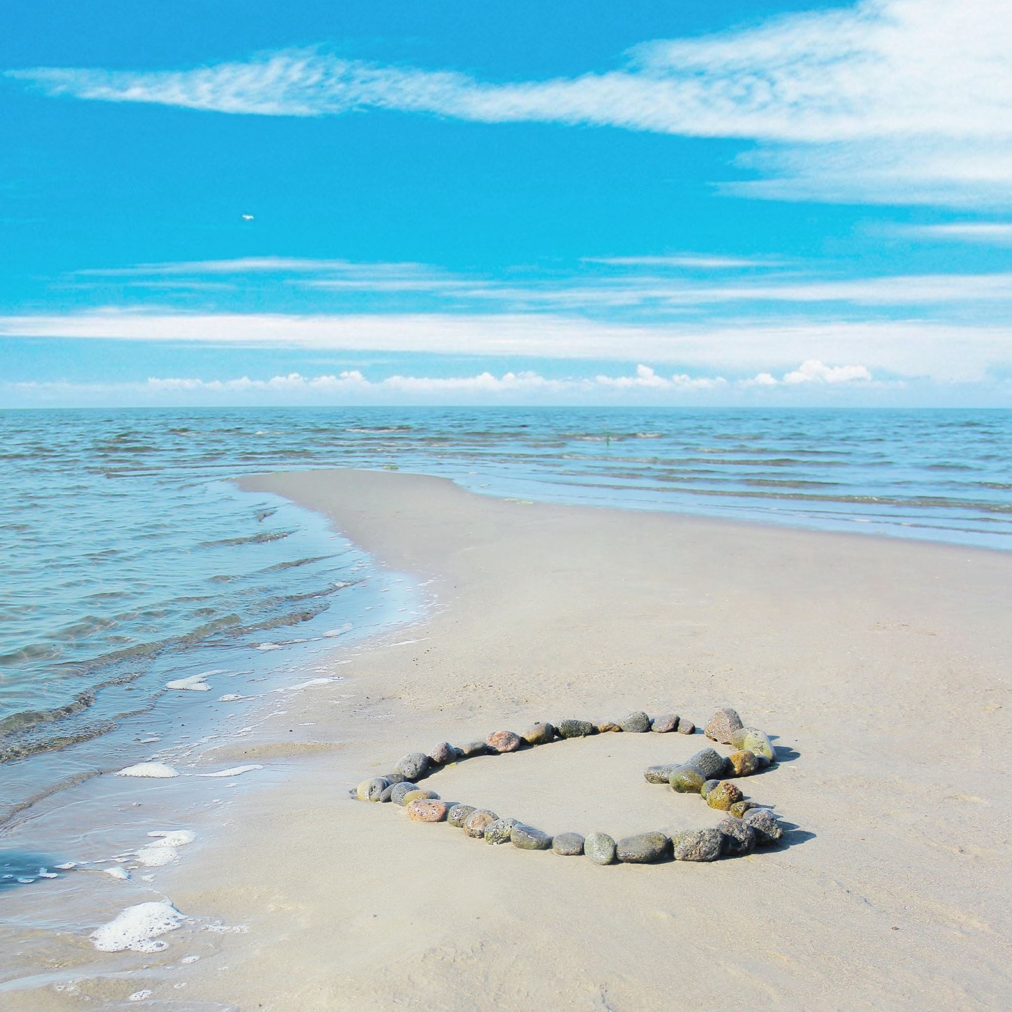Sea Love Romance Sun Water Sand Rocks Clouds Landscape Waves Beauty Coast Beach iPad Air Wallpaper Free Download