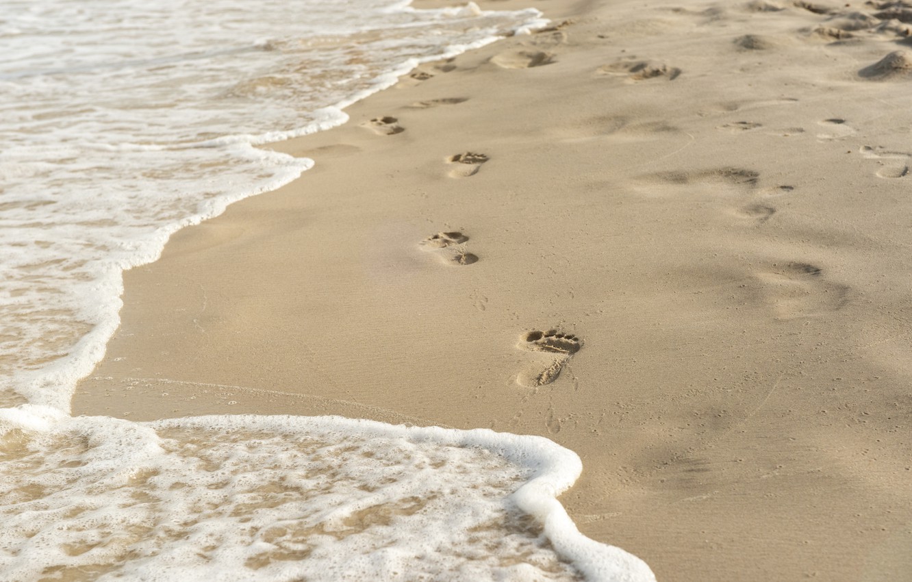 Wallpaper sand, wave, beach, traces, summer, beach, sea, sand, wave, footprints image for desktop, section природа