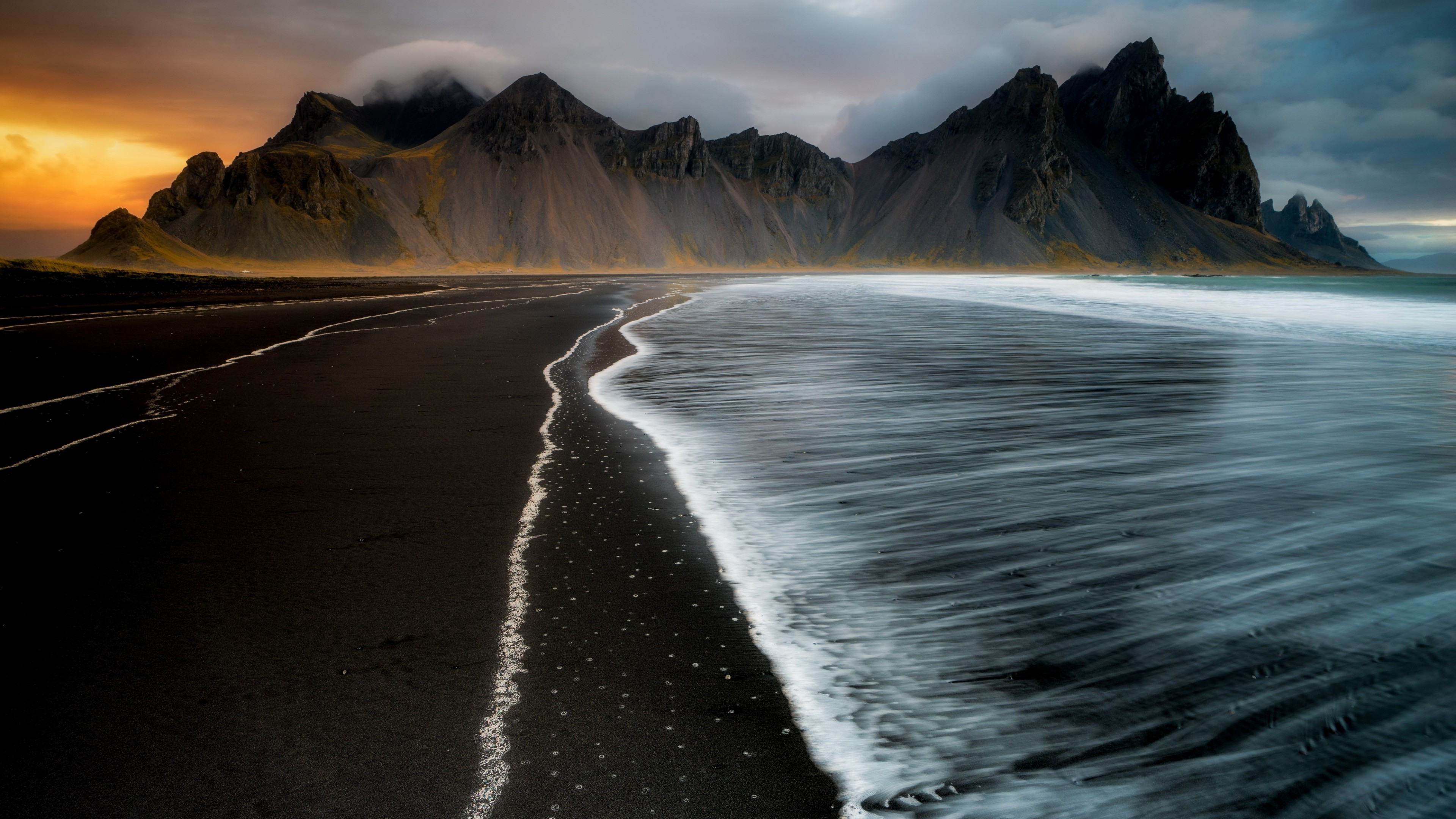 Download 3840x2160 Iceland, Beach, Ocean, Waves, Foam, Coast, Sand Wallpaper for UHD TV