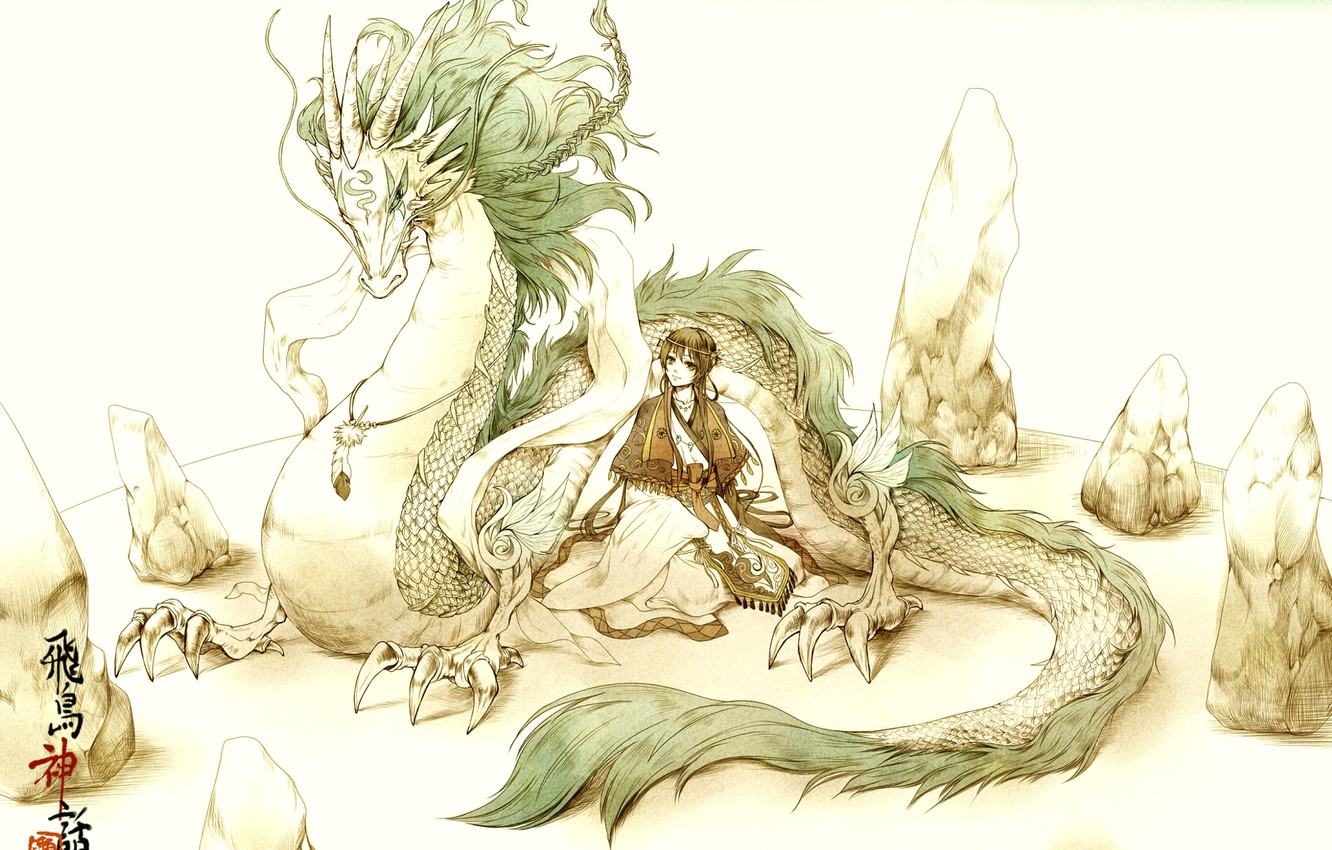 Wallpaper stones, dragon, tail, characters, claws, white background, horns, Haku, Spirited Away, Spirited away, Chihiro image for desktop, section прочее