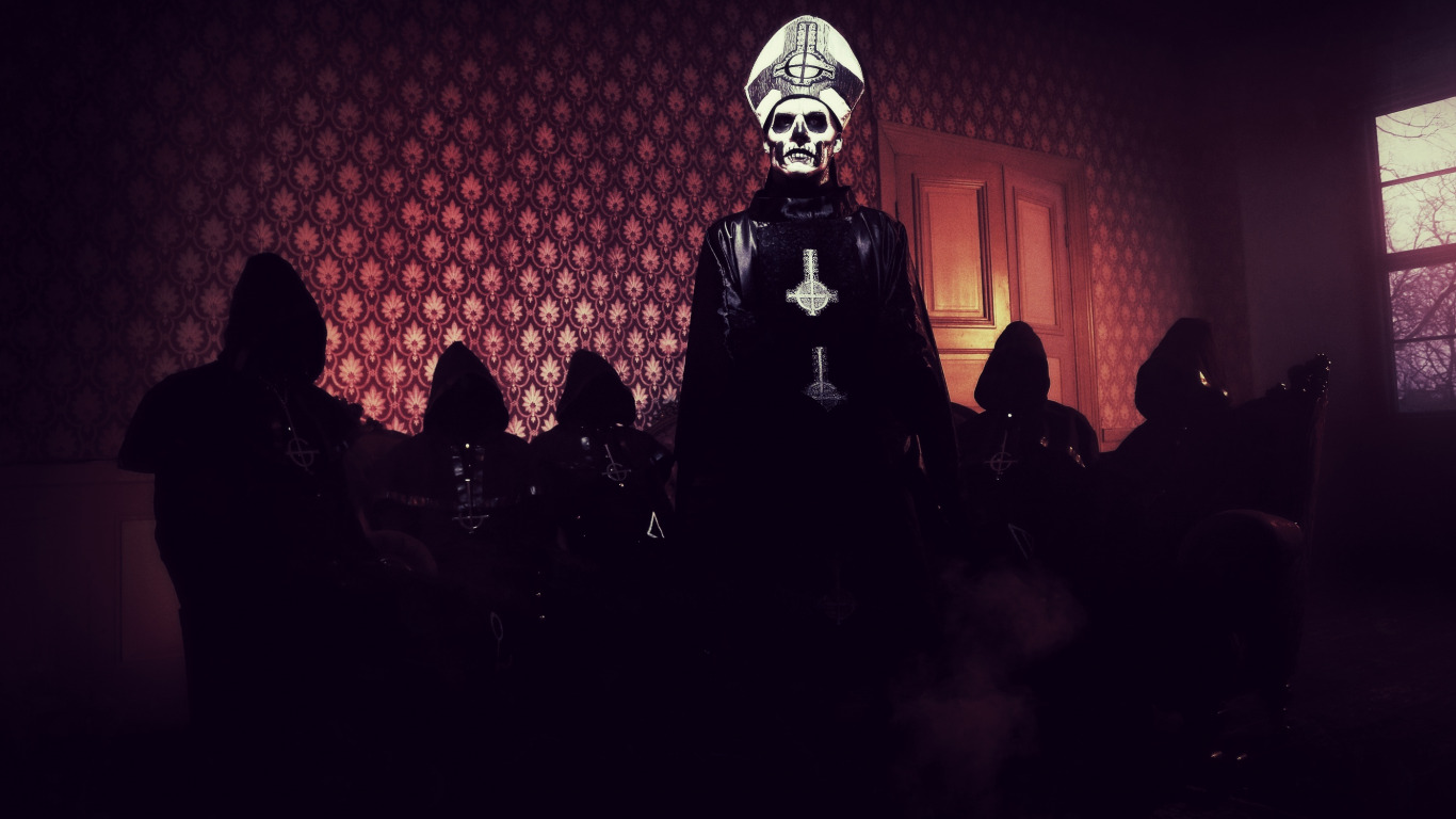 Download wallpaper music, light, Ghost, band, room, nameless ghouls, papa Emeritus II, Swedish, gloomy, section music in resolution 1366x768